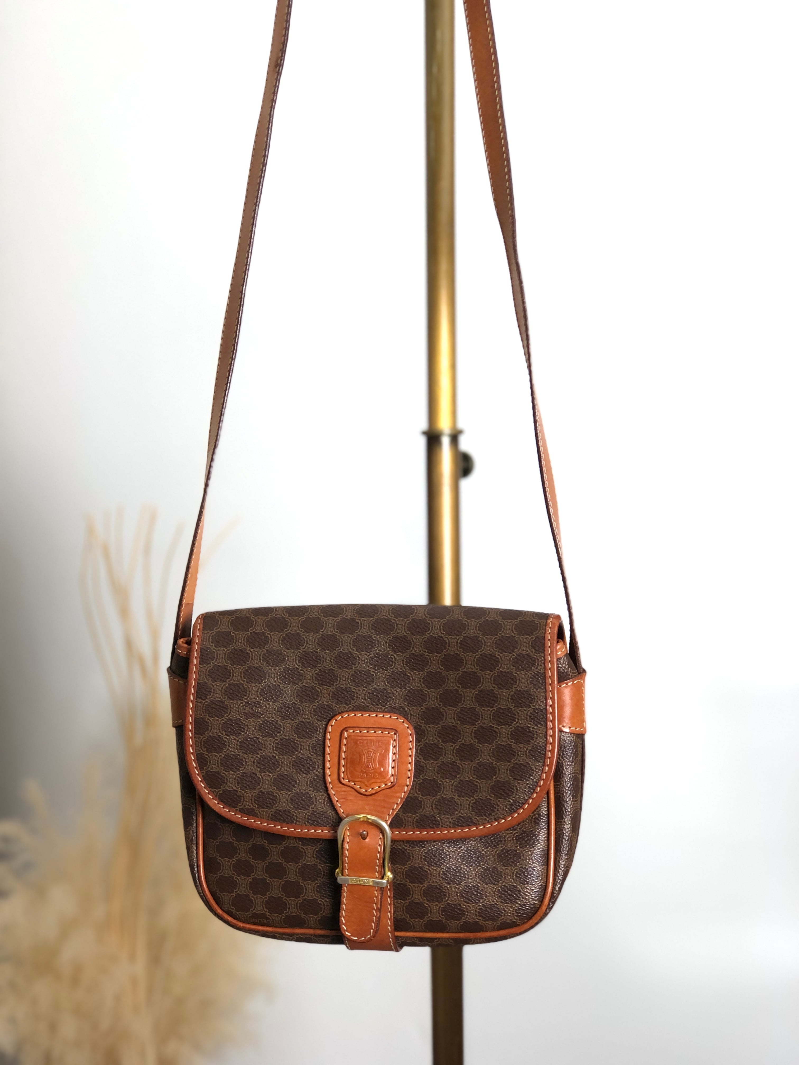 CELINE セリーヌ マカダム ショルダーバッグ ブラウン ブラゾン型押し