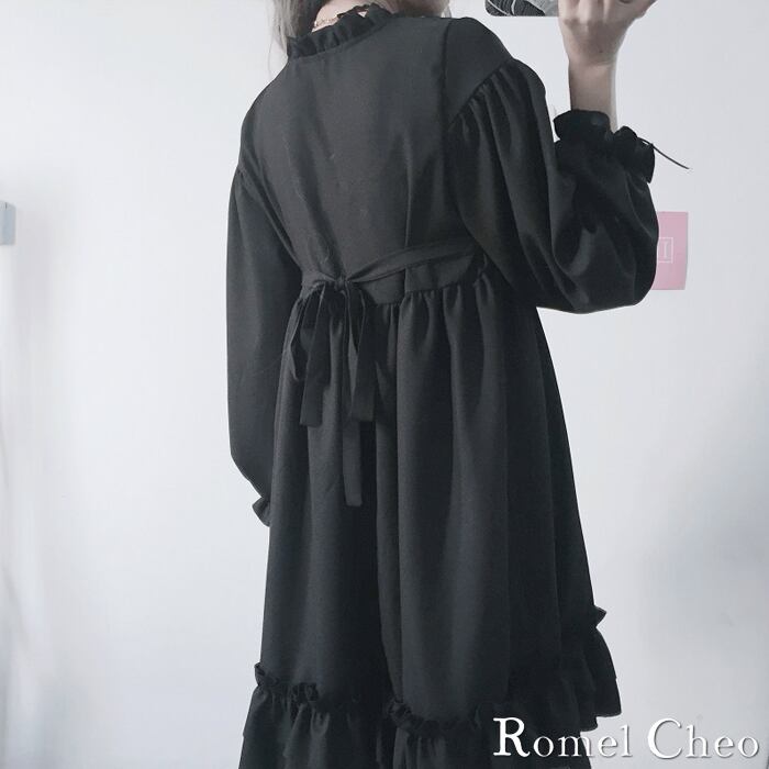 RomelCheo ゴシック ロリータ ゴスロリ ワンピース フリル リボン ミニ