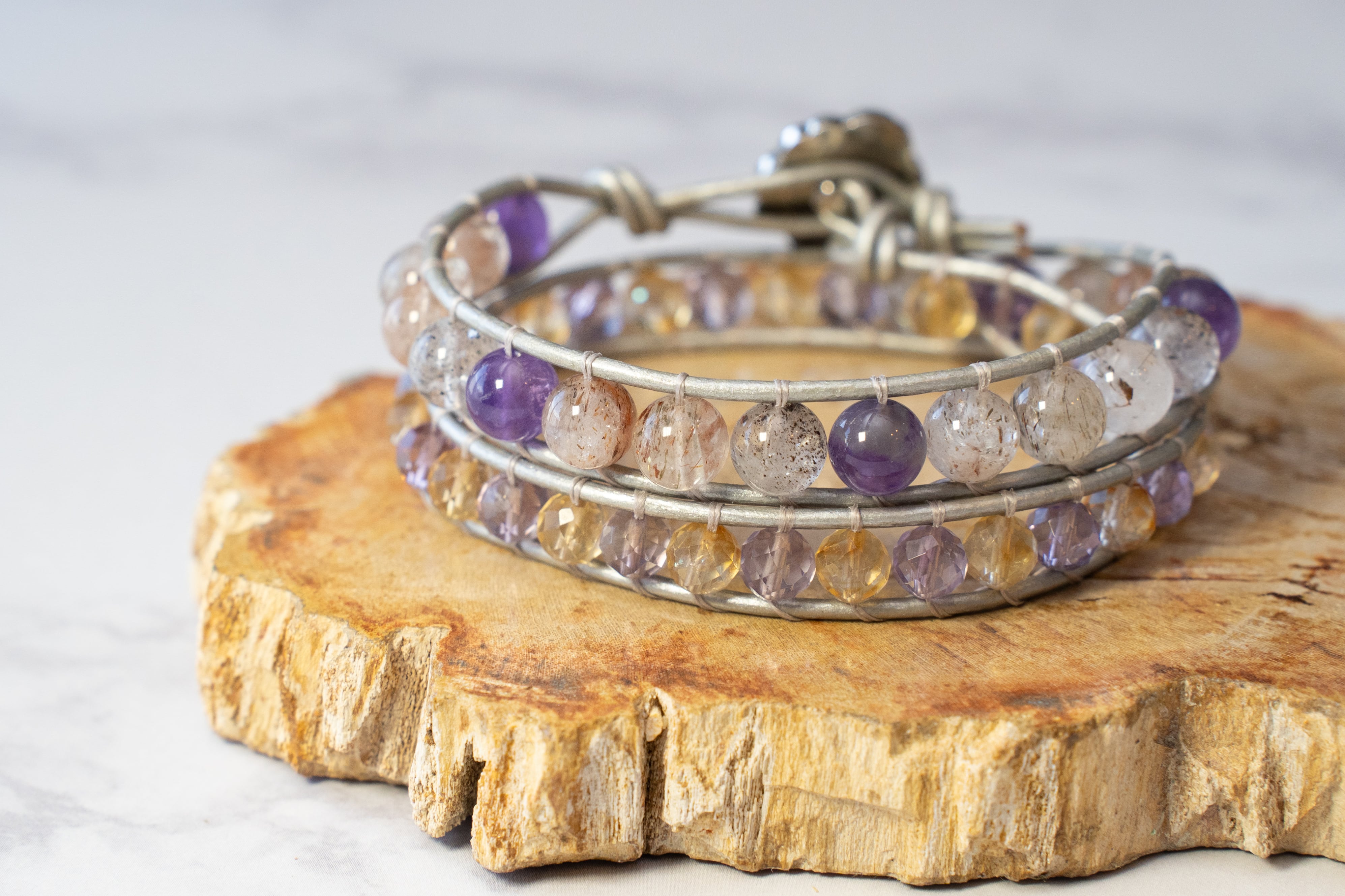 スーパーセブン アメジスト シトリン 2連ラップブレスレット | 天然石