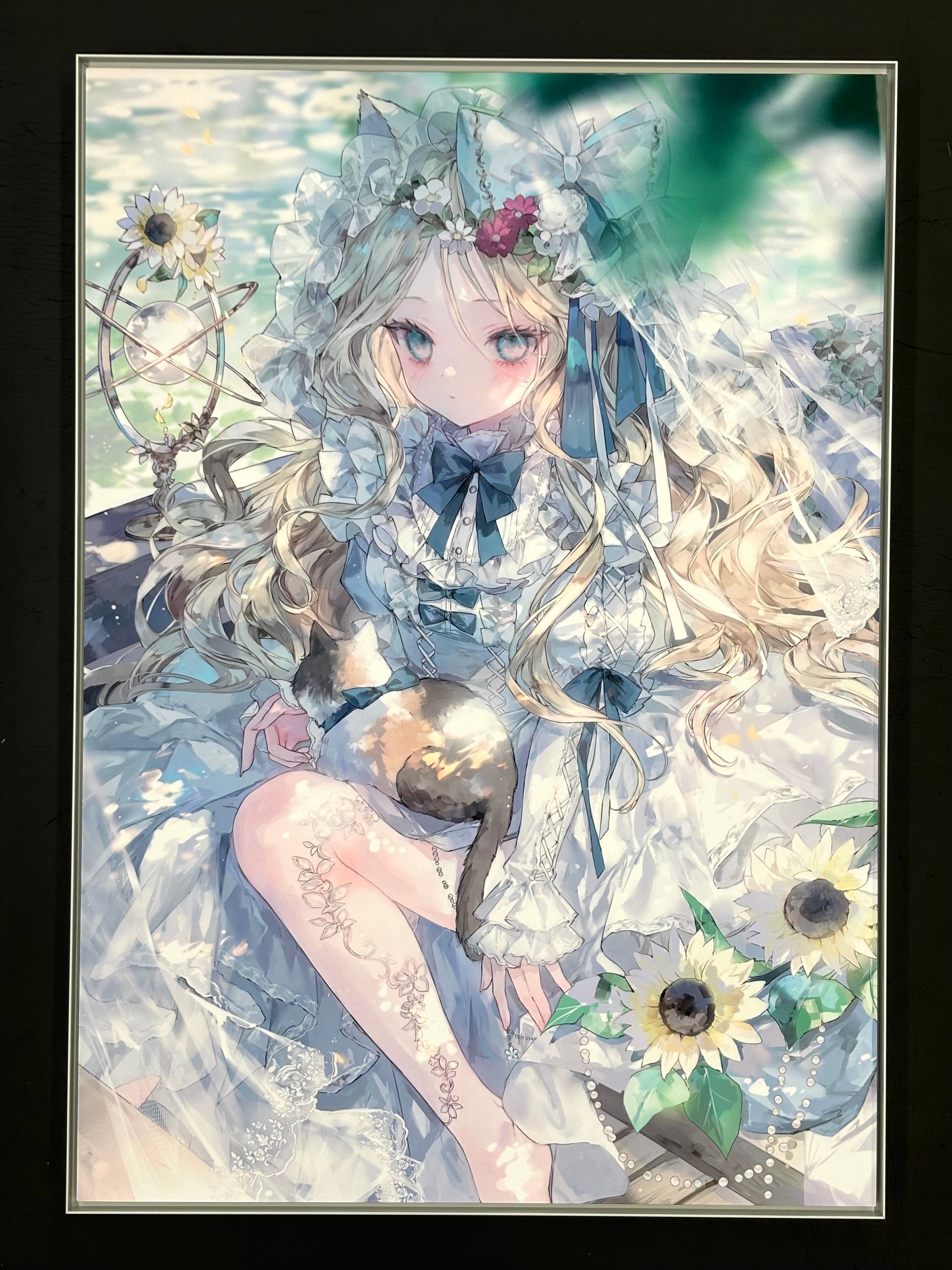 書泉POPUP展示品】刺繍アート A3サイズ おにねこ【直筆サイン入り