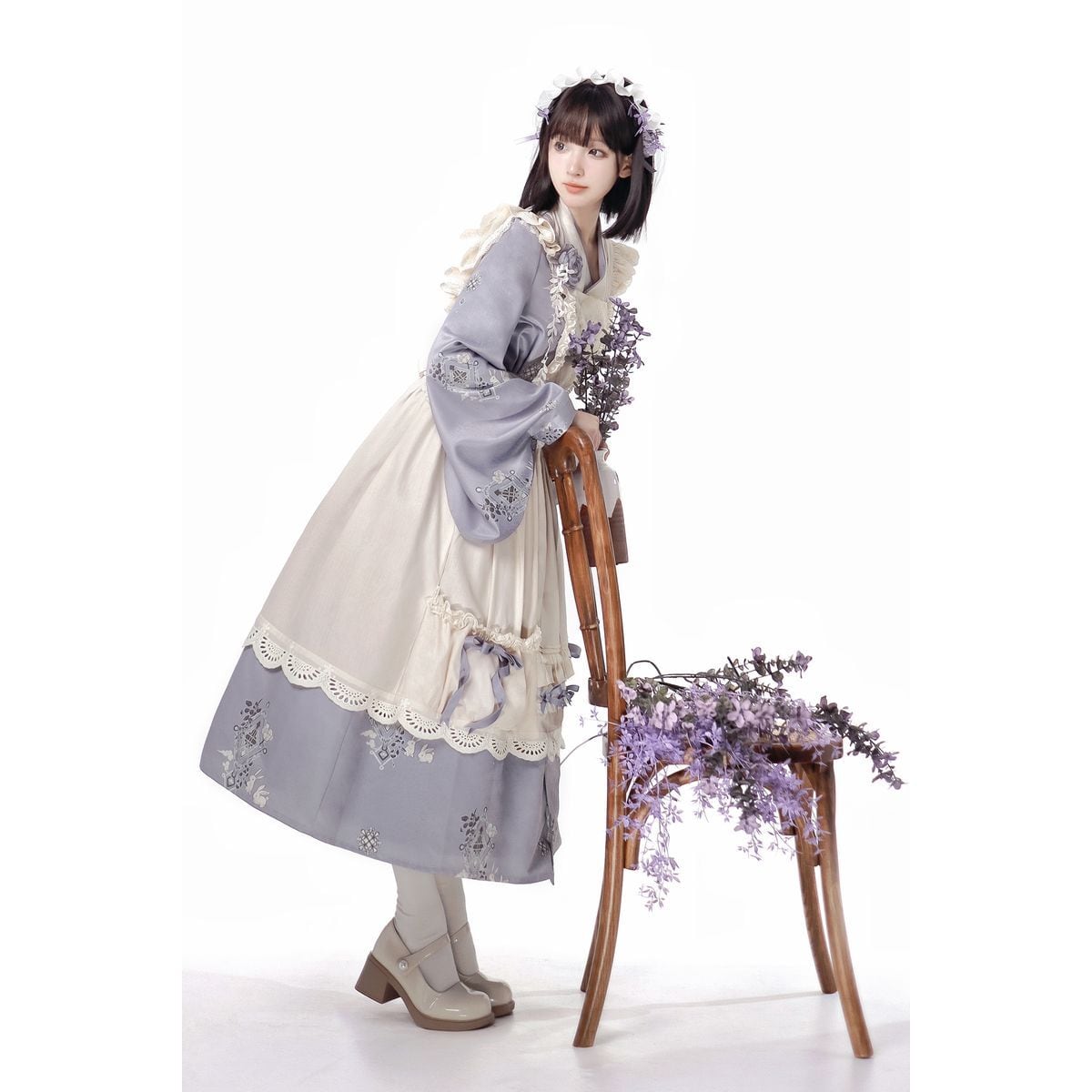 レトロラベンダーロングエプロンワンピース | Maiden's Rêve