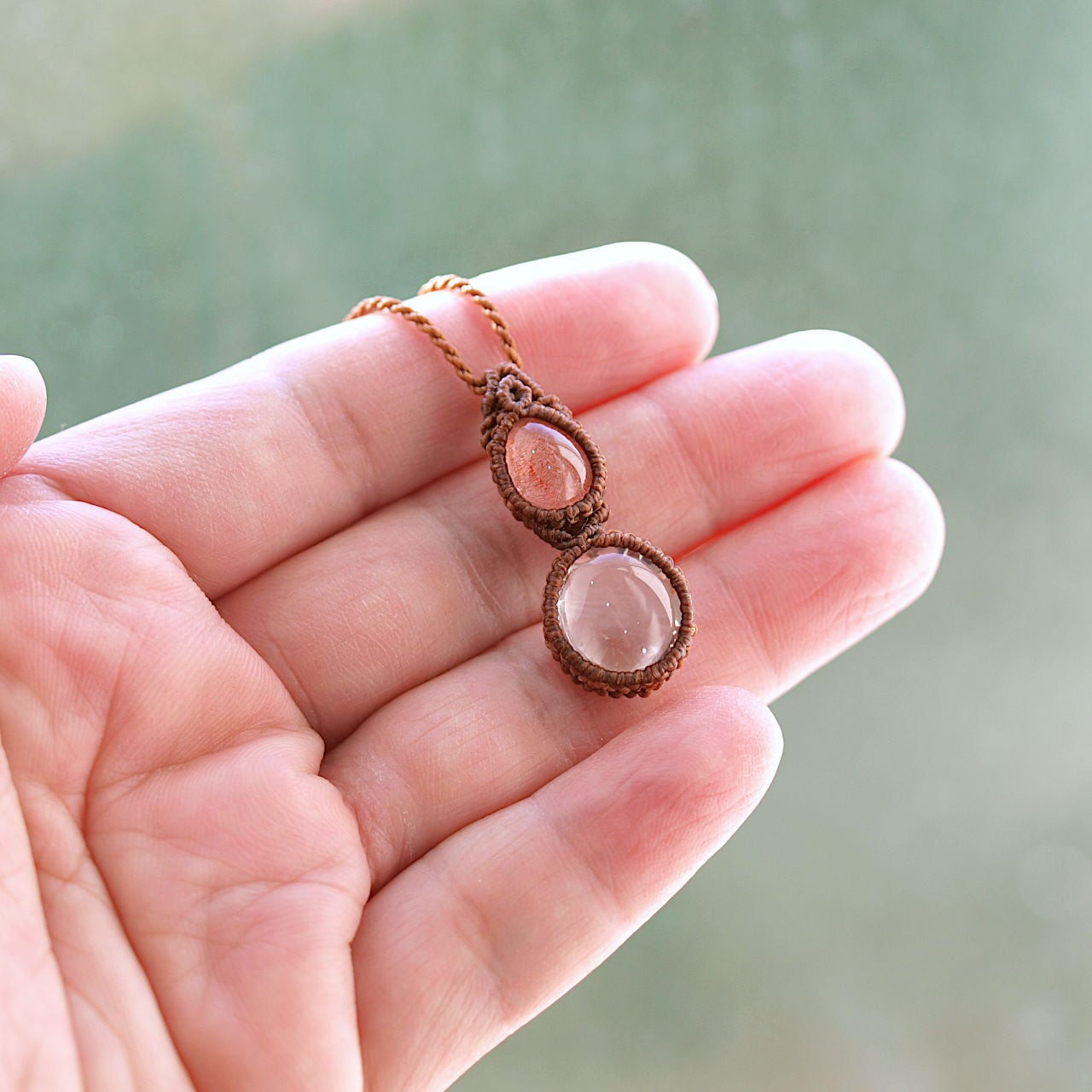 一点物】ストロベリークォーツ＋水晶連結マクラメネックレス | Natural