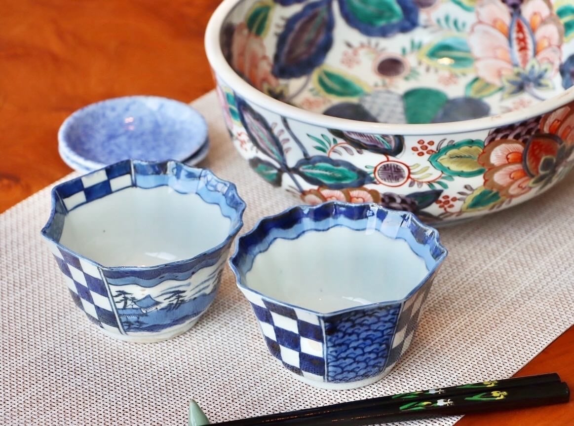 向付 古伊万里 染付 風景市松文 | (有)新原美術