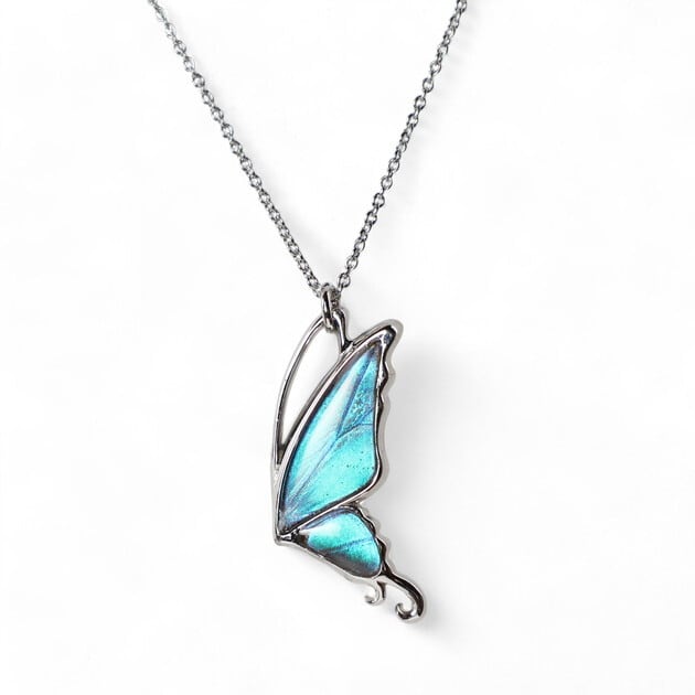 Psyche/現品] [zps051rl-zep]本物の蝶の翅 横向きアゲハ蝶ネックレス