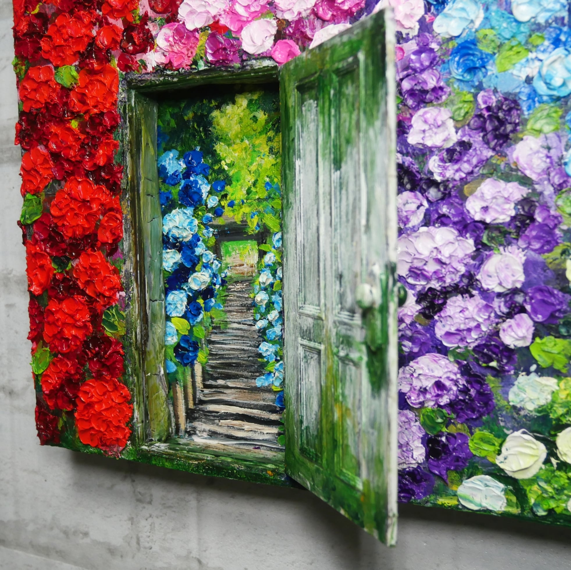 油絵 油彩 油彩画 絵画 絵【扉の先の紫陽花の階段】 | HIROSHI1990