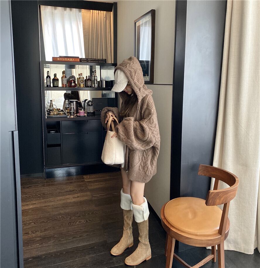 Z-20338 ニットパーカー フード付き パーカー レディース ゆったり