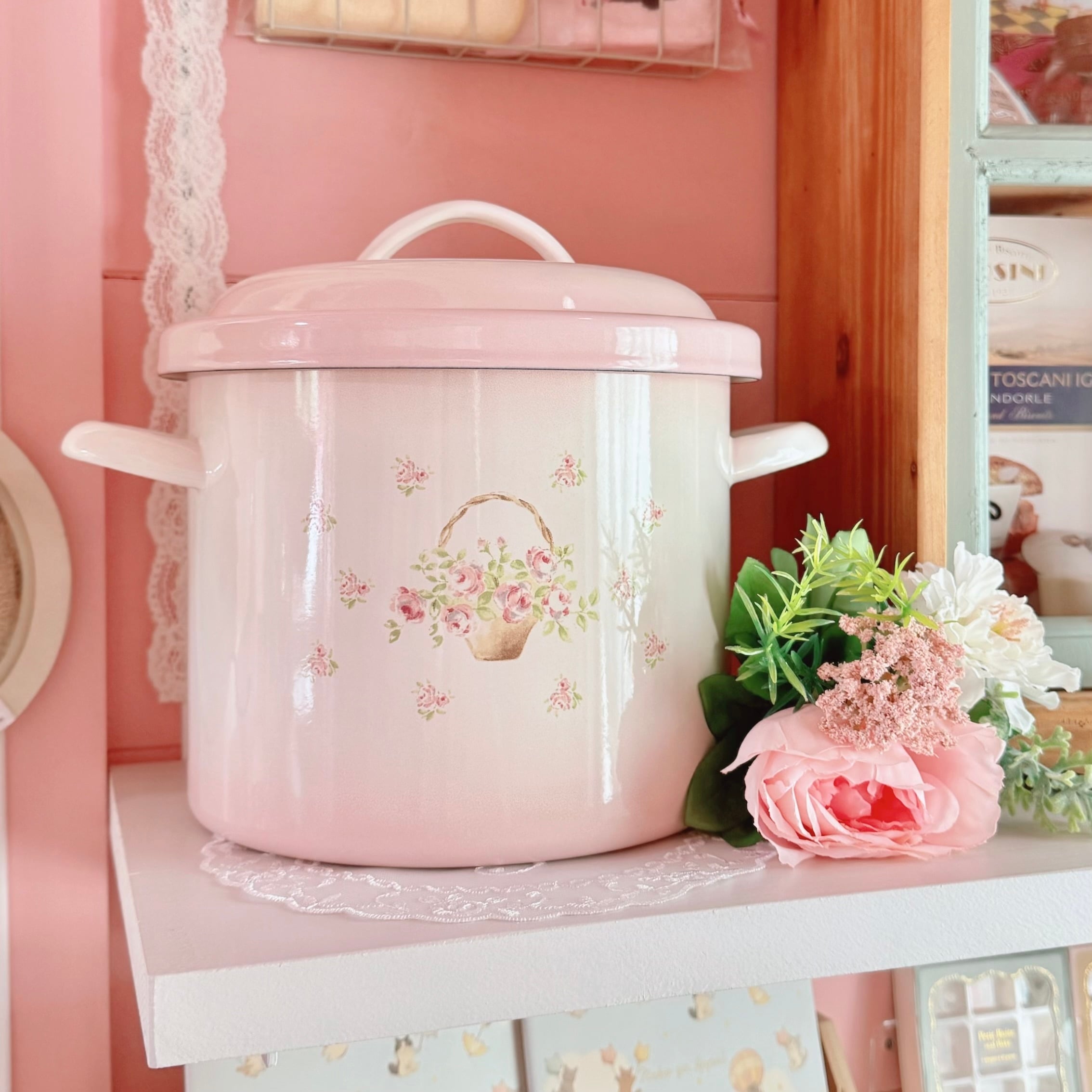 イマン ホーローライス缶 鍋 ローズバスケット柄【imane】 | pear cat