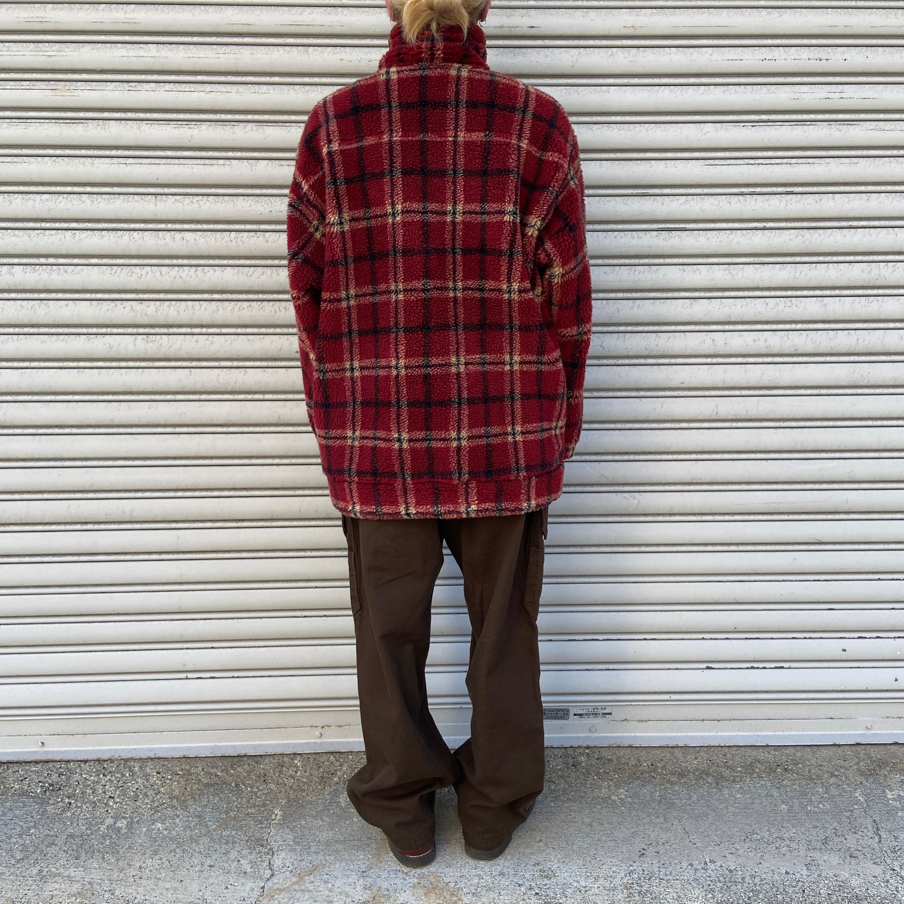 Woolrich ウールリッチ チェック柄ハーフジップボアフリース M | 古着