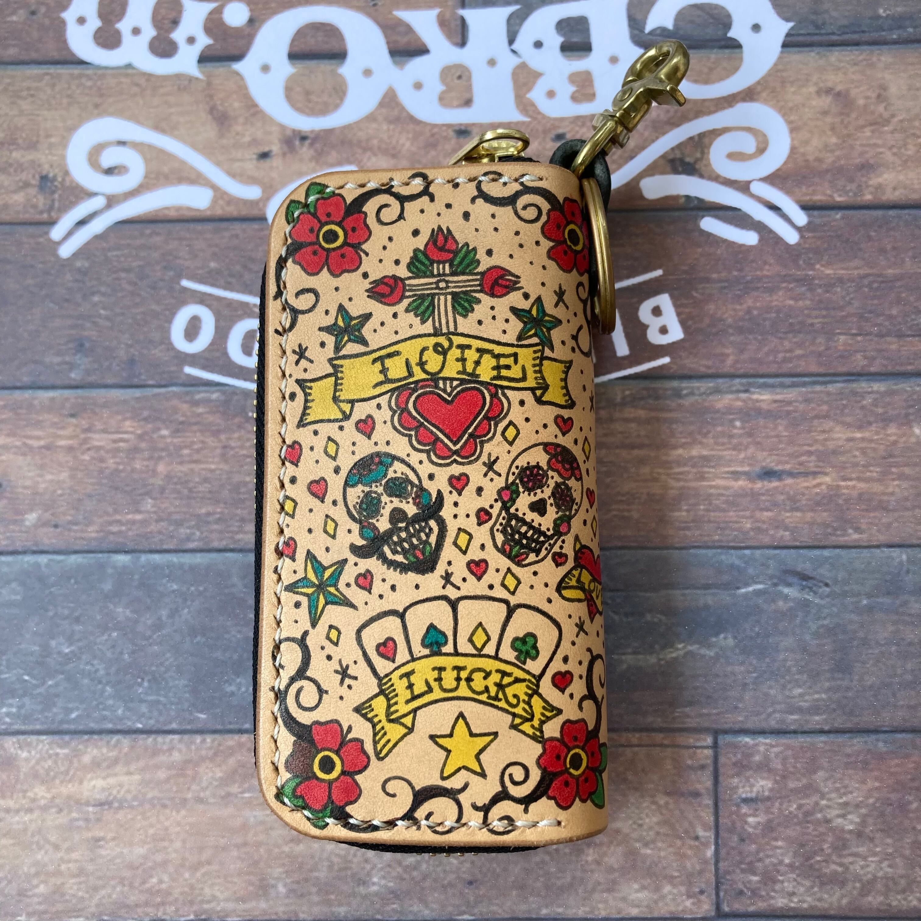 受注生産】《タトゥー×レザー》キーケース ラウンドジップ アメトラ