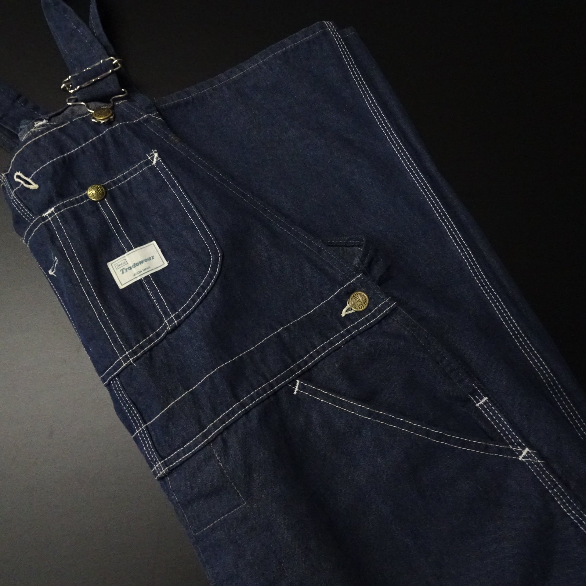 70s- SEARS シアーズ オーバーオール デニム Tradewear 濃紺 70年代