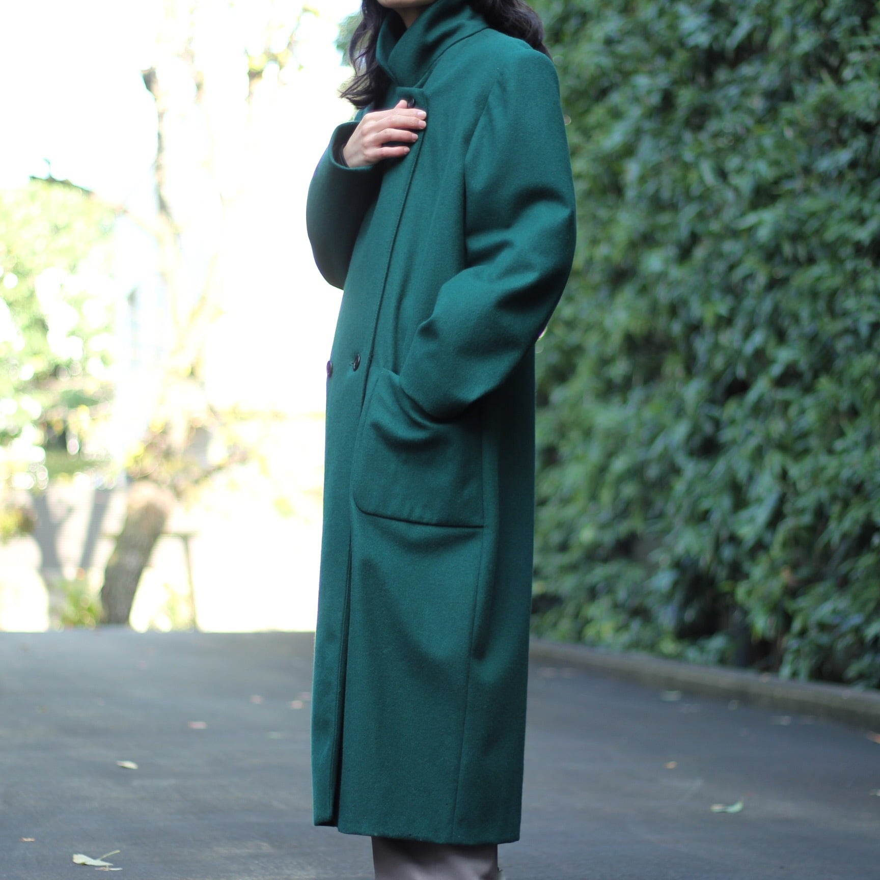 ディープエメラルドグリーン ウール ダブルブレスト チェスターコート