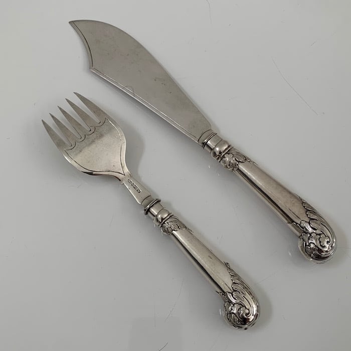 サーバーナイフ＋フォークセット【アンティーク】シルバープレート R&B