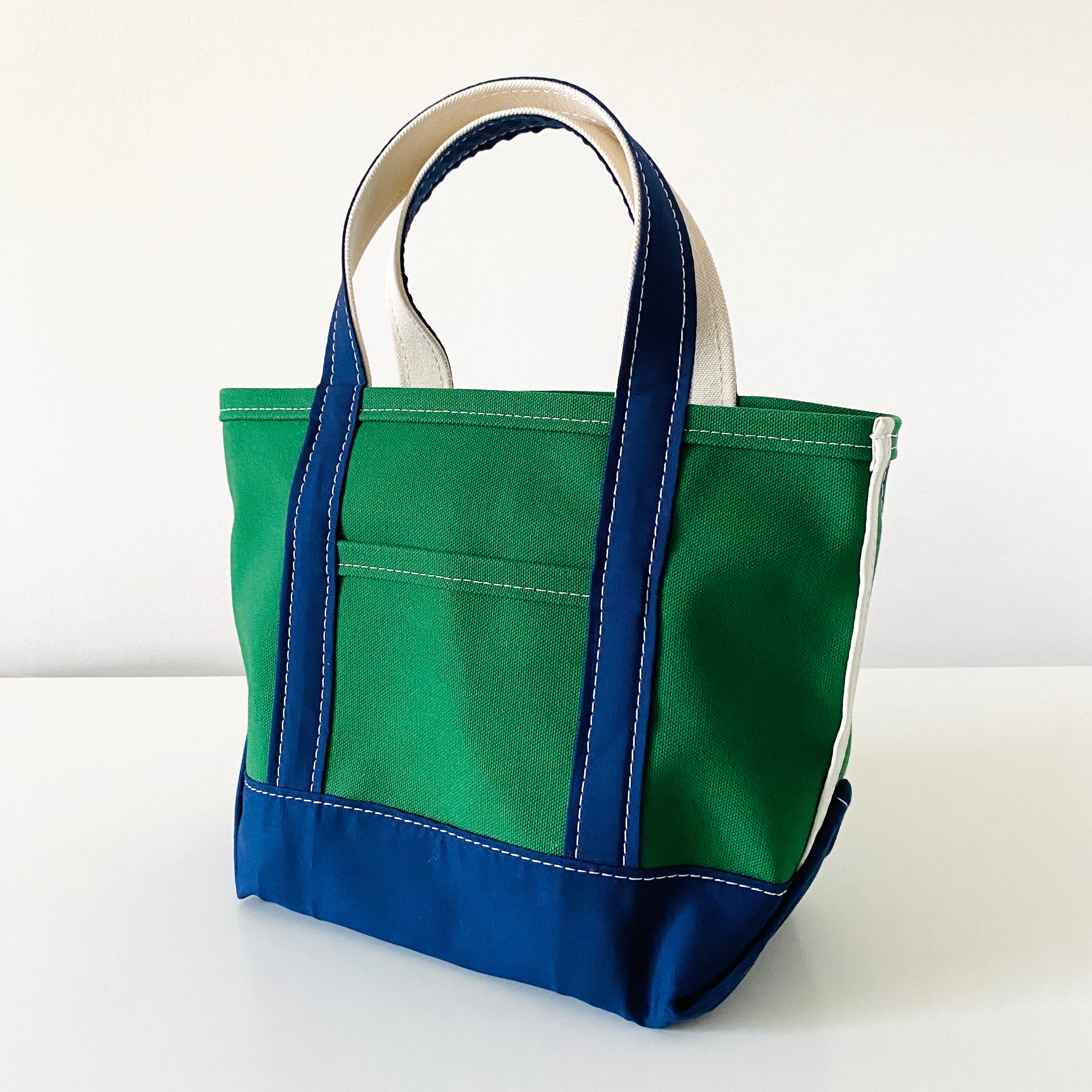 日本製】自立カラートートバッグ グリーン(base) ＆ネイビー(handle