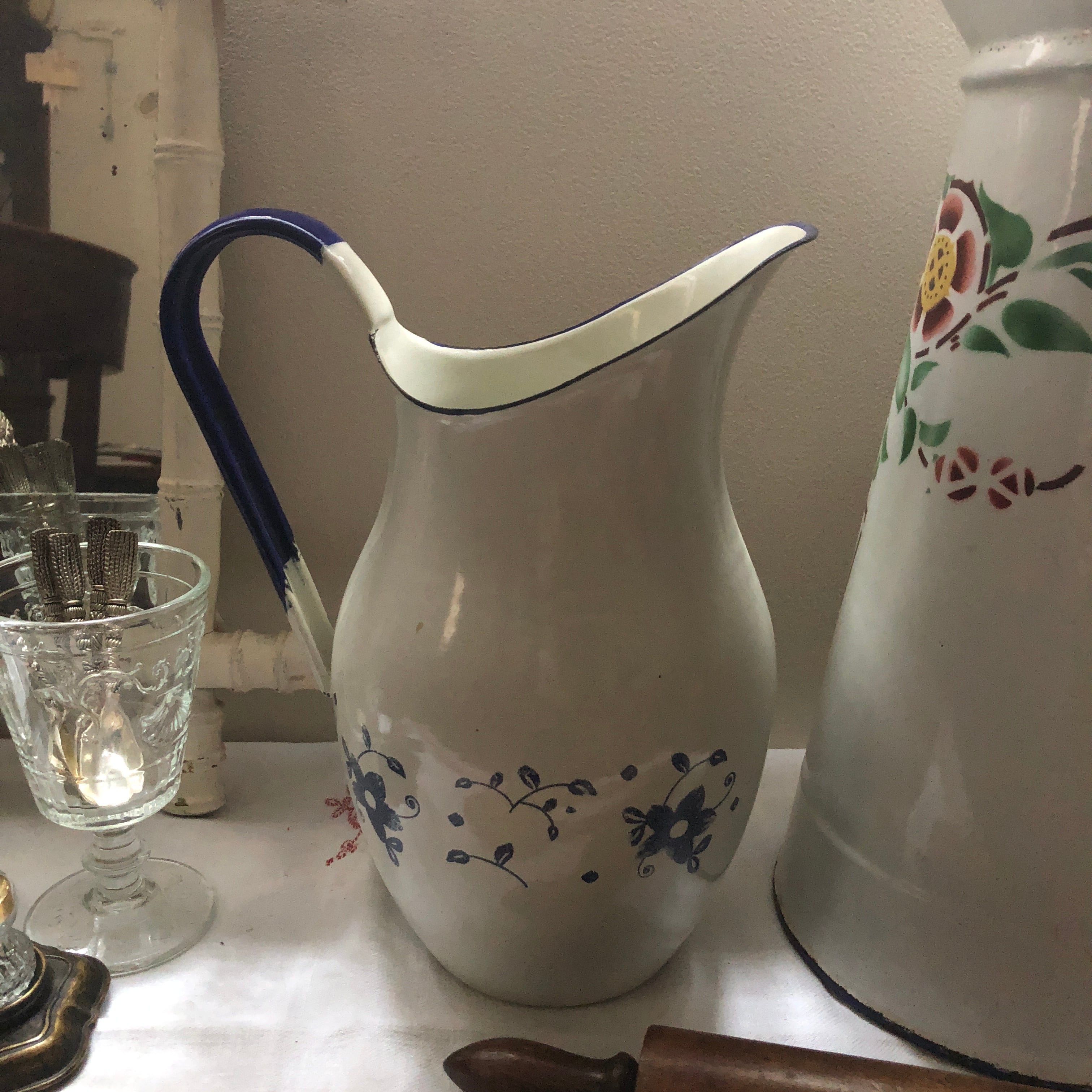 ハンガリー アンティーク ホーロー ピッチャー 花瓶 ジャグ ブロカント