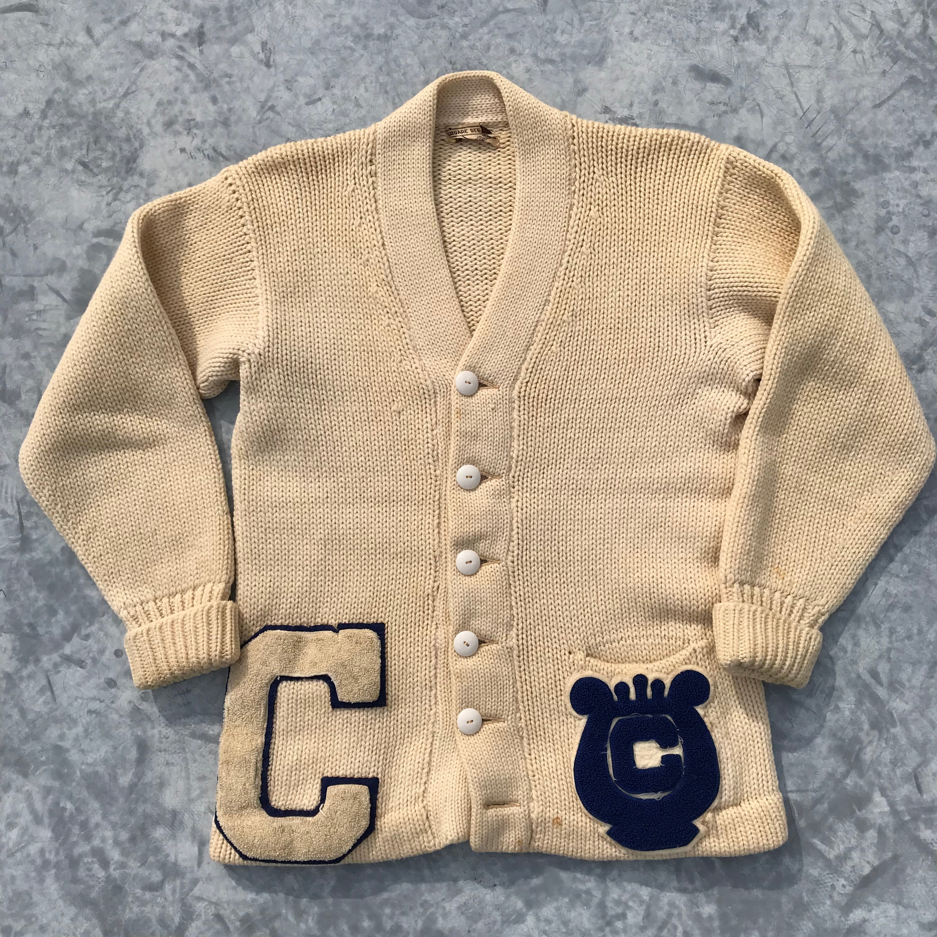 50's SQUARE SEE レタードカーディガン ヴィンテージ ナチュラル