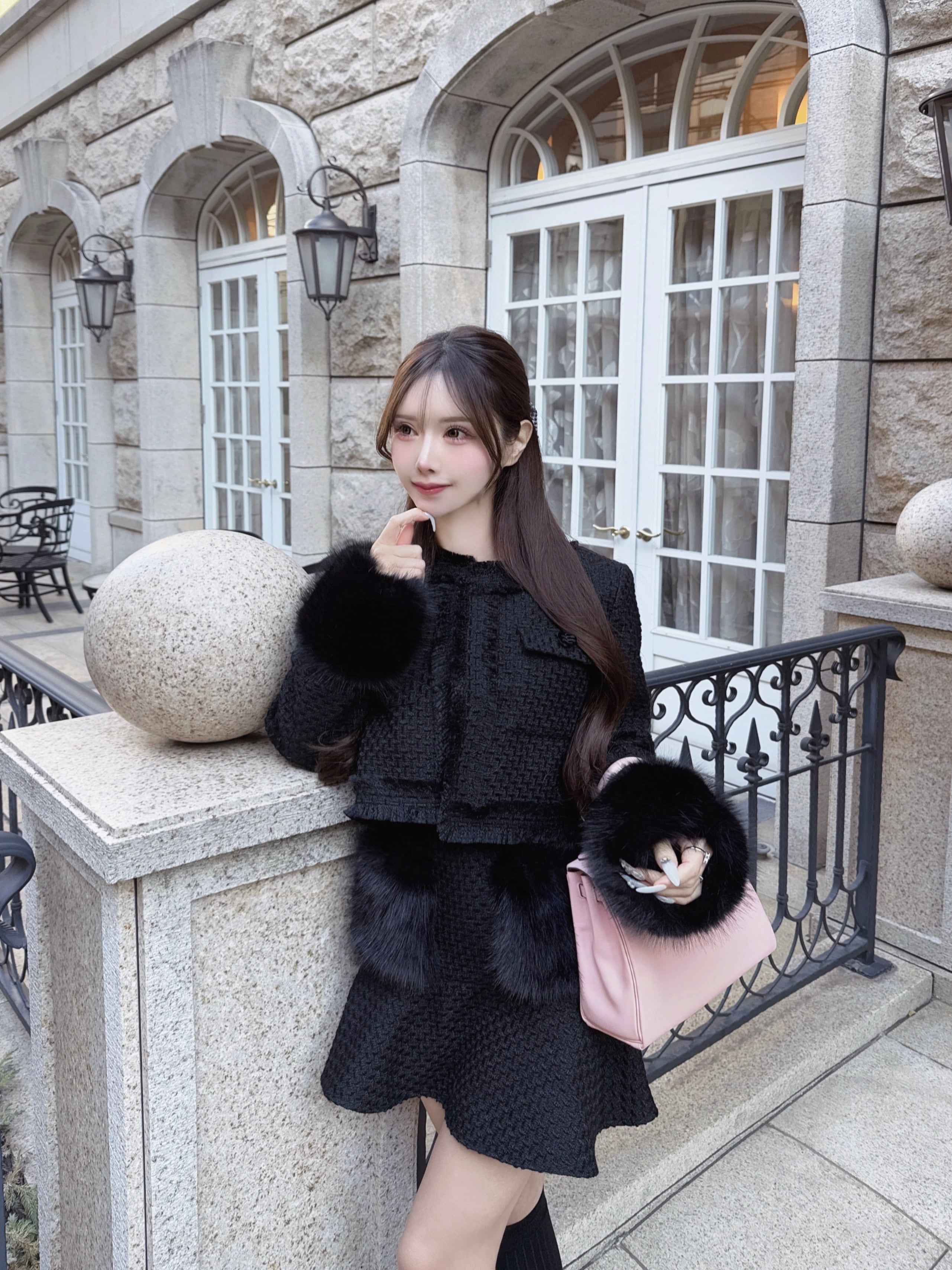 Lumignon original ♥ tweed fur snow jacket【ブラック】 | Lumignon