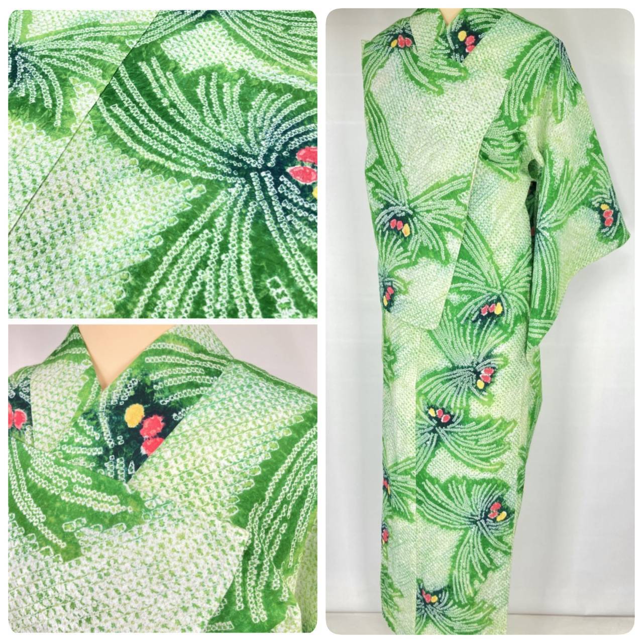 大人の絞り浴衣 ダークグリーン 深緑 希少ふくよかサイズused 大人の