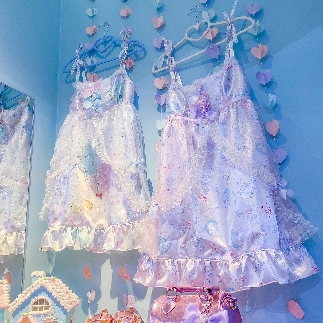 カーテンチュール肩りぼんワンピース＜サテンオリジナルプリント＞追加