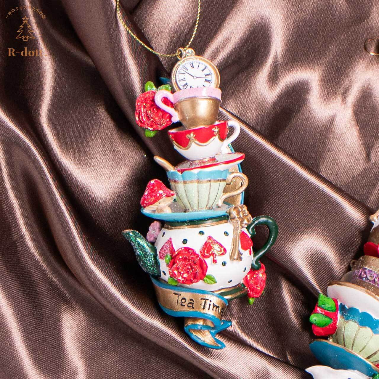 ワンダーランドティーカップオーナメント（クローバー・リボン）(hr