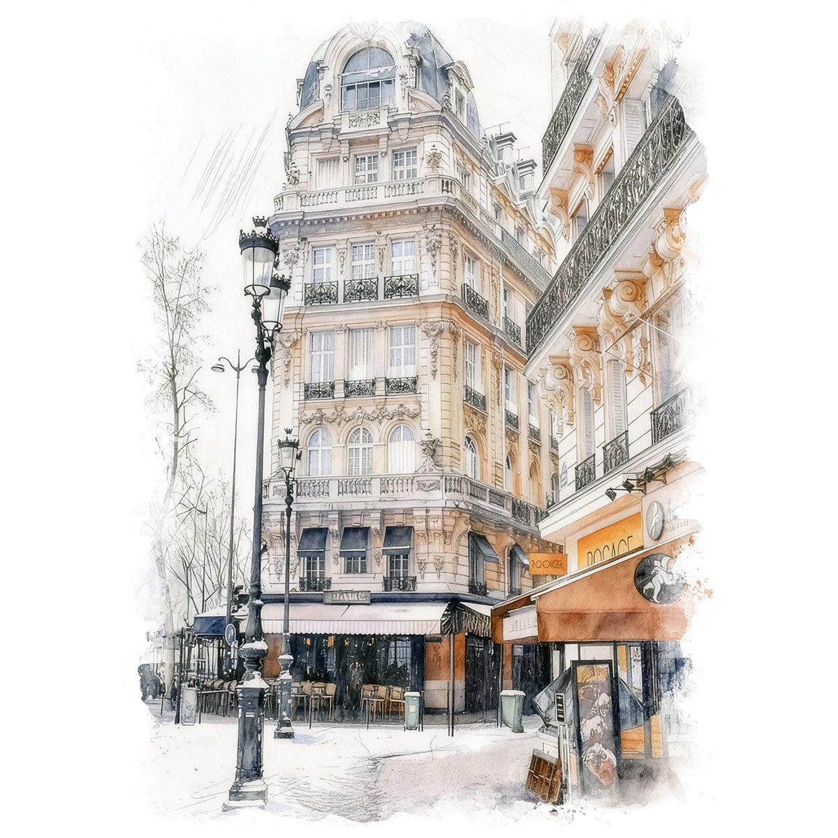 絵画 風景画(街並み) 冬 雪のフランス パリ インテリアアート額付き