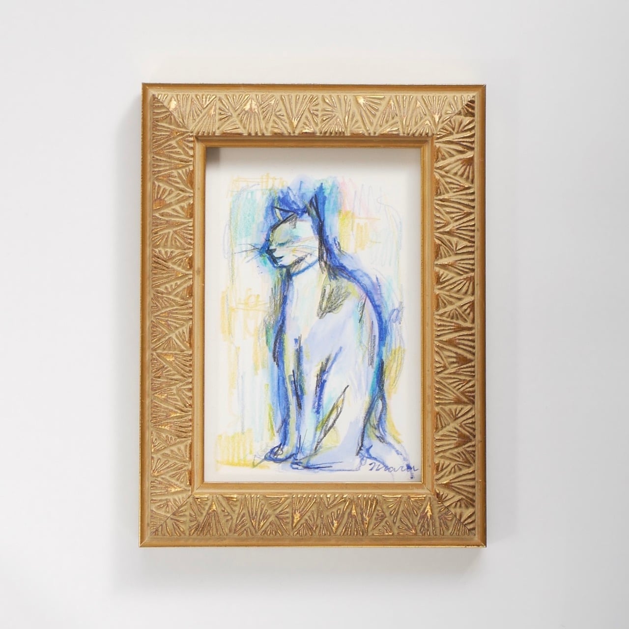 猫の絵No.38・原画｜額入り・ハガキサイズ・ラッピング無料（アート