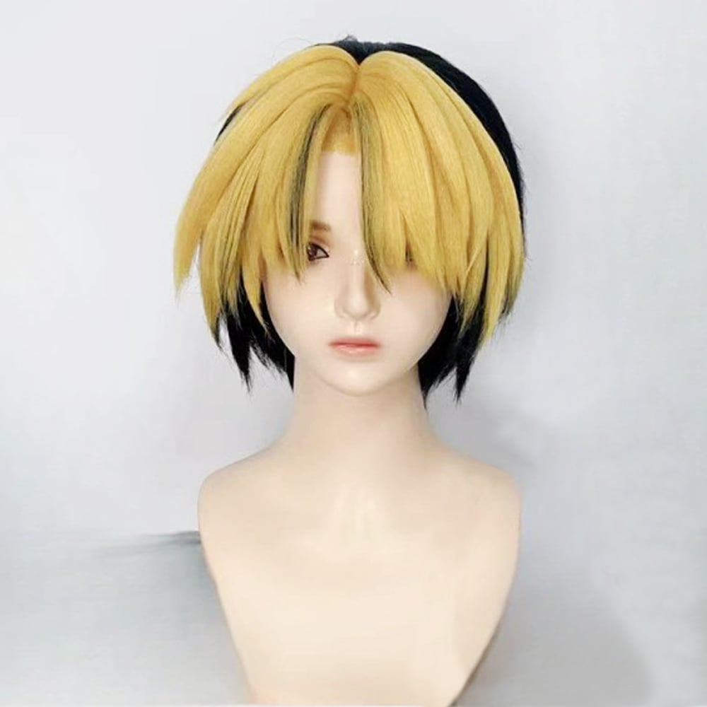 コスプレ耐熱ウィッグ オーダー 造形ウィッグ ゴールド ブラック 前髪