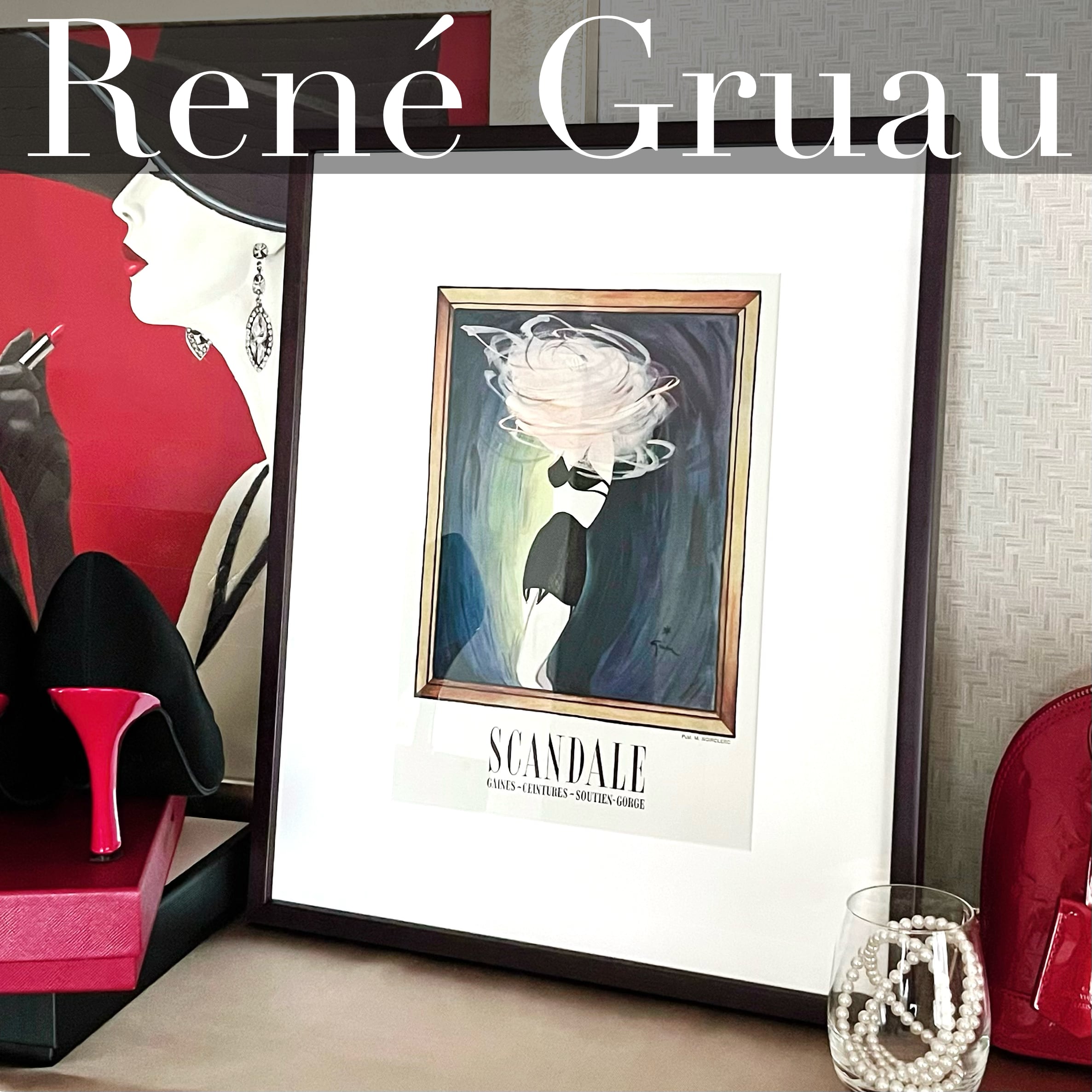 1946 広告＞Rene Gruau ルネ グリュオ scandale ランジェリー ポスター