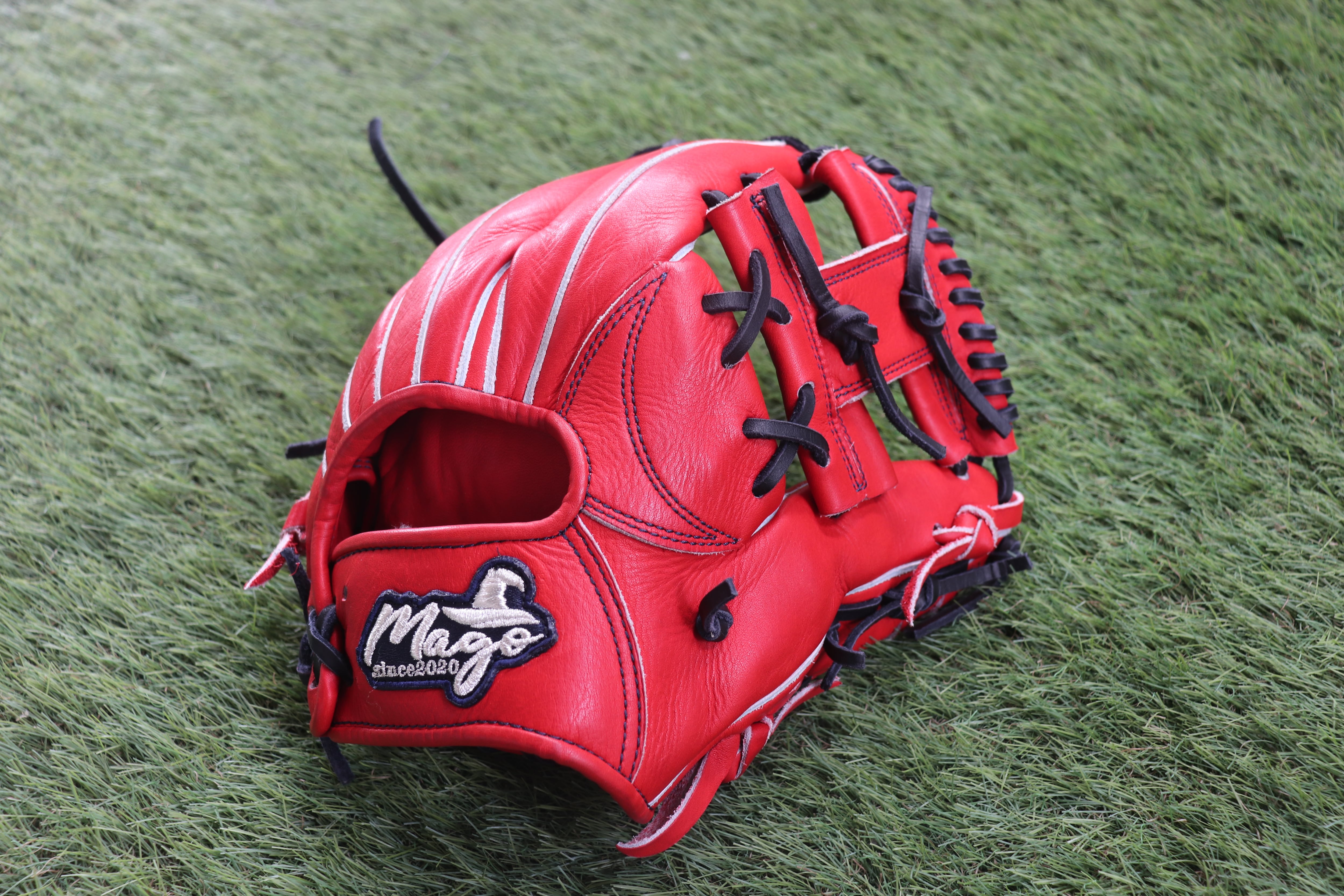 受注生産納期60日】町田モデル 指股あり Hウェブ 赤オレンジ×黒紐 MSR