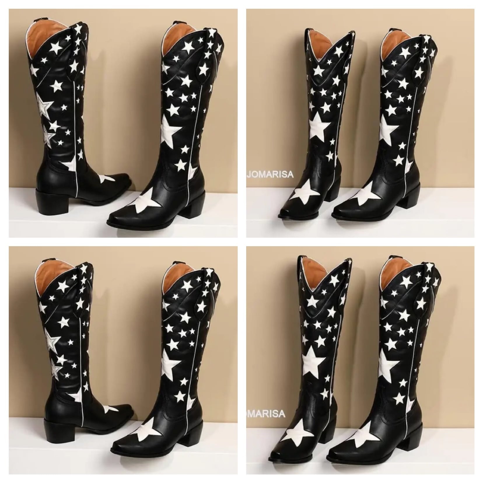 星柄 ウエスタンブーツ ロングブーツ ウエスタン レトロ レザーブーツ