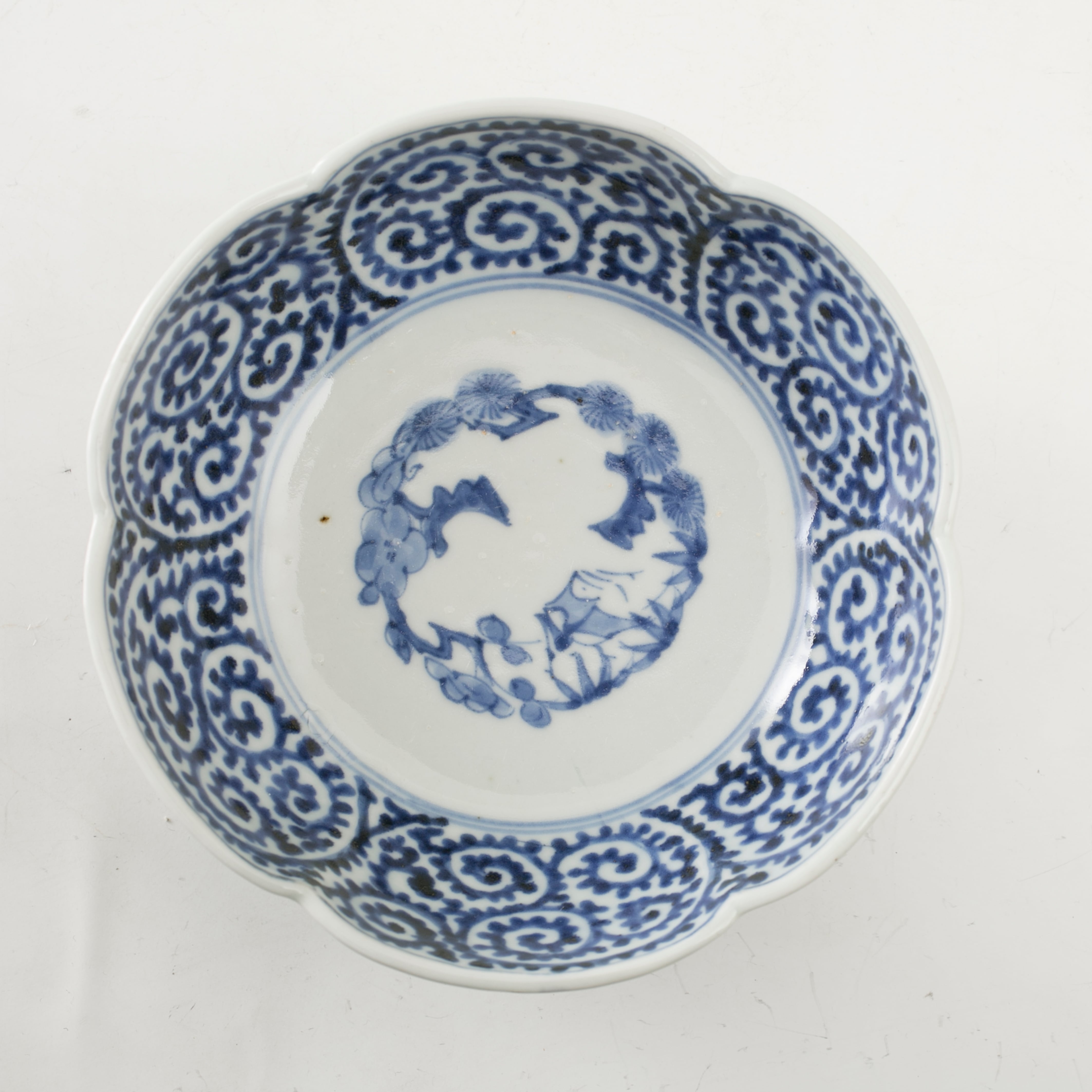 なます皿 古伊万里 染付 江戸 花唐草 五弁花 蛇の目 渦福 イ号 訳あり