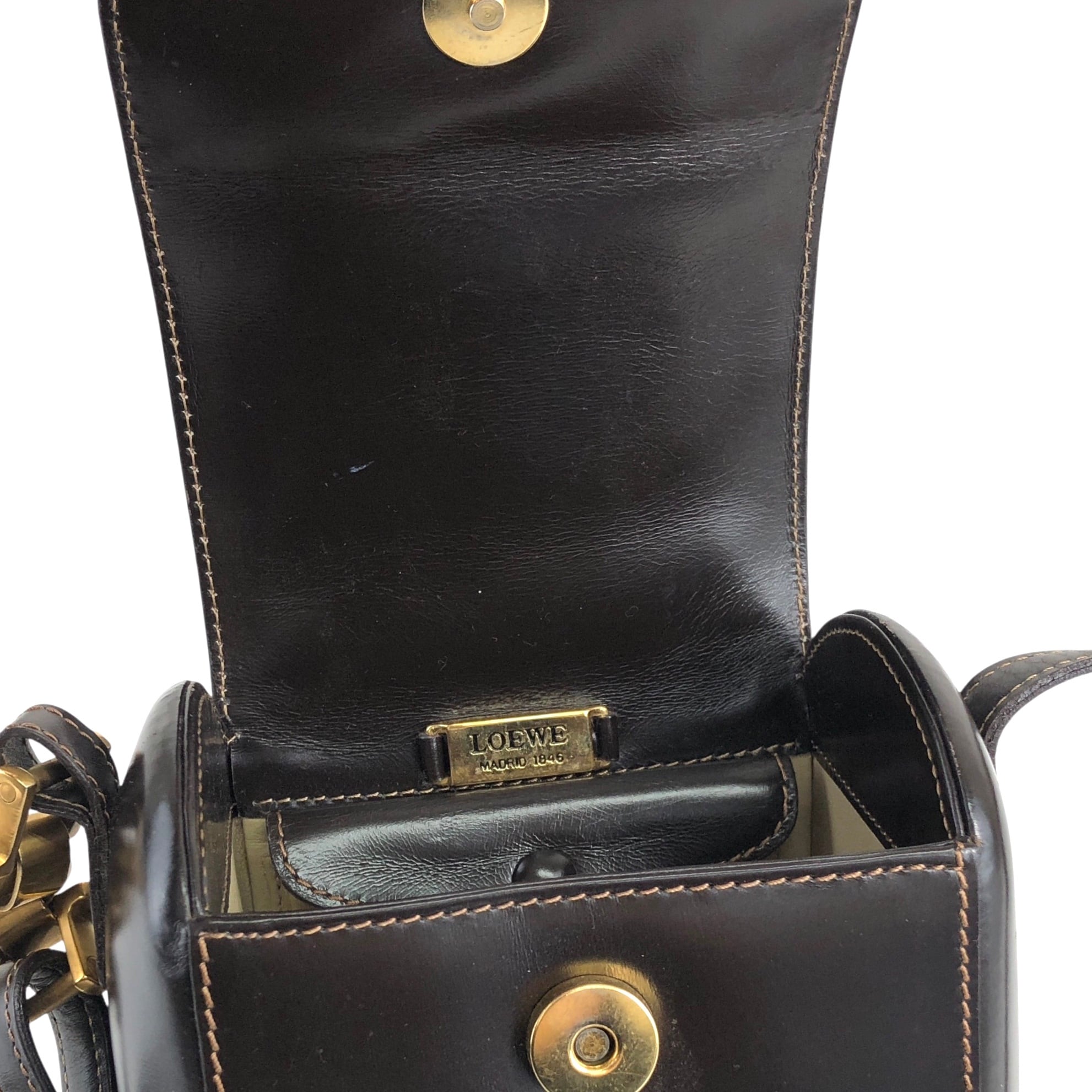 LOEWE ロエベ ショルダーバッグ ダークブラウン ロゴ型押し ミニバッグ