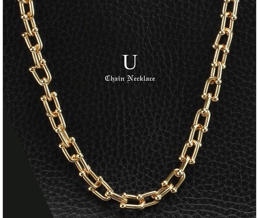 18金仕上げ Uチェーンネックレス ゴールド 金 チェーン メンズ