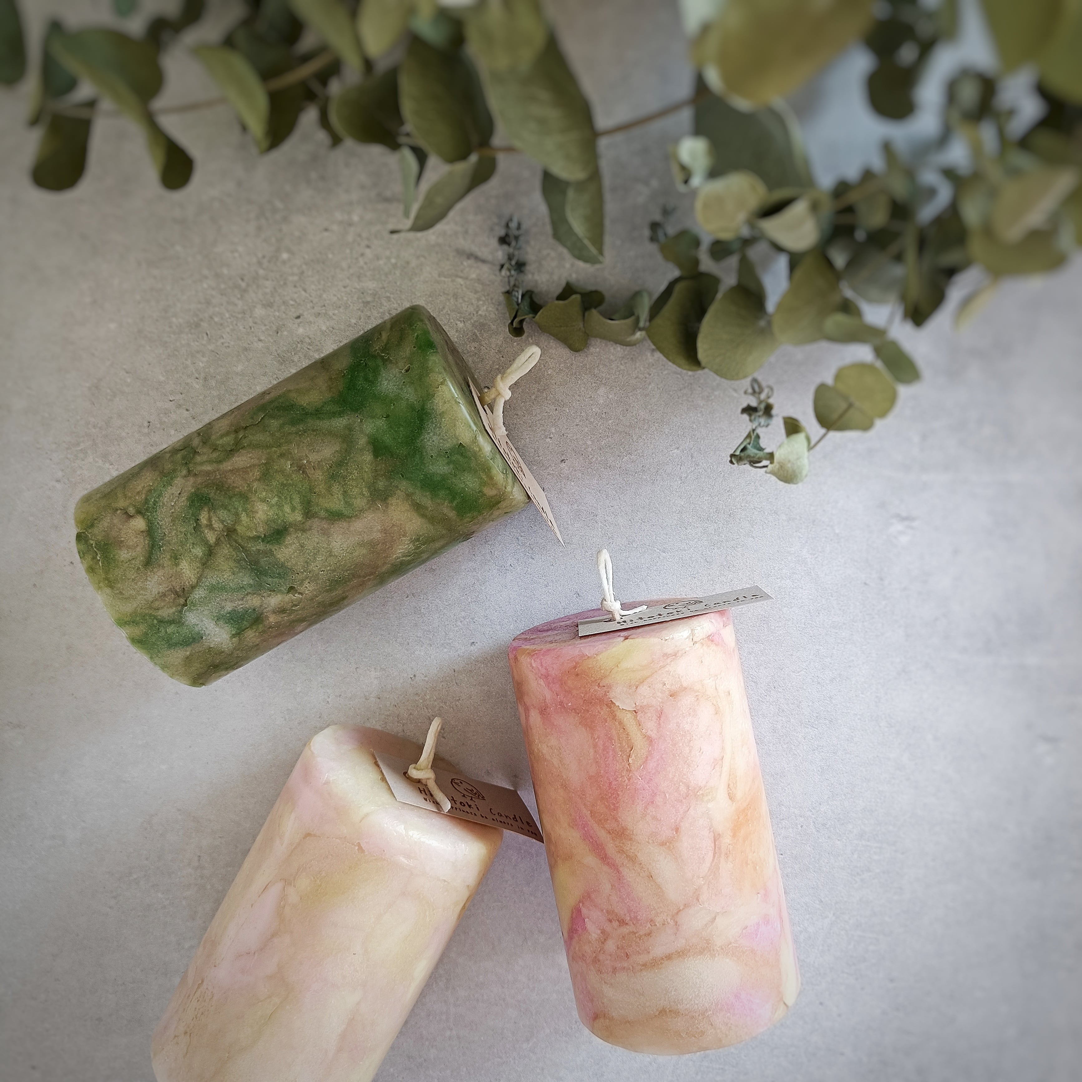 マーブルキャンドル 緑 | Hitotoki Candle-ボタニカルキャンドルの
