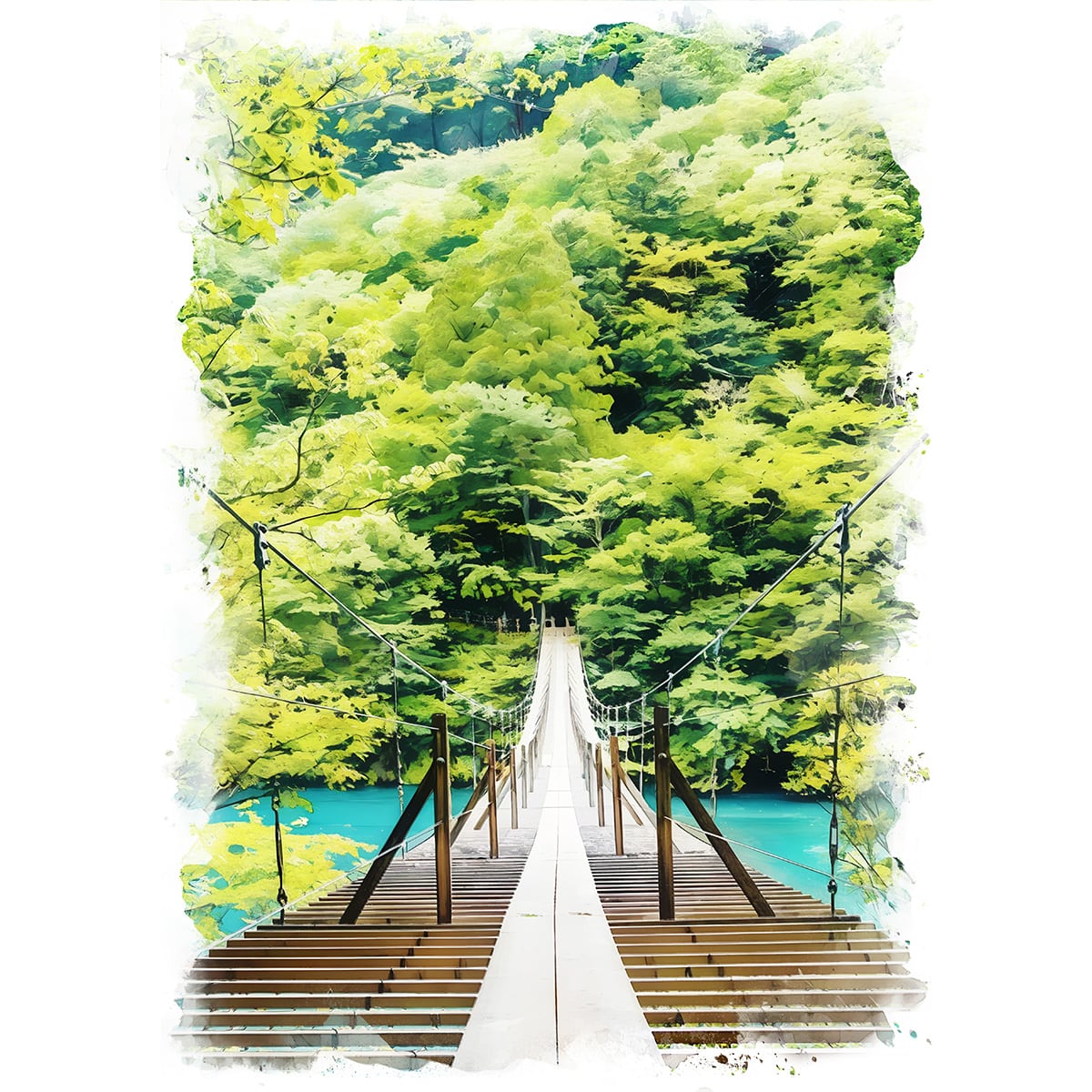絵画(風景画) 日本 静岡県 寸又峡 夢のつり橋 インテリアアート額付き