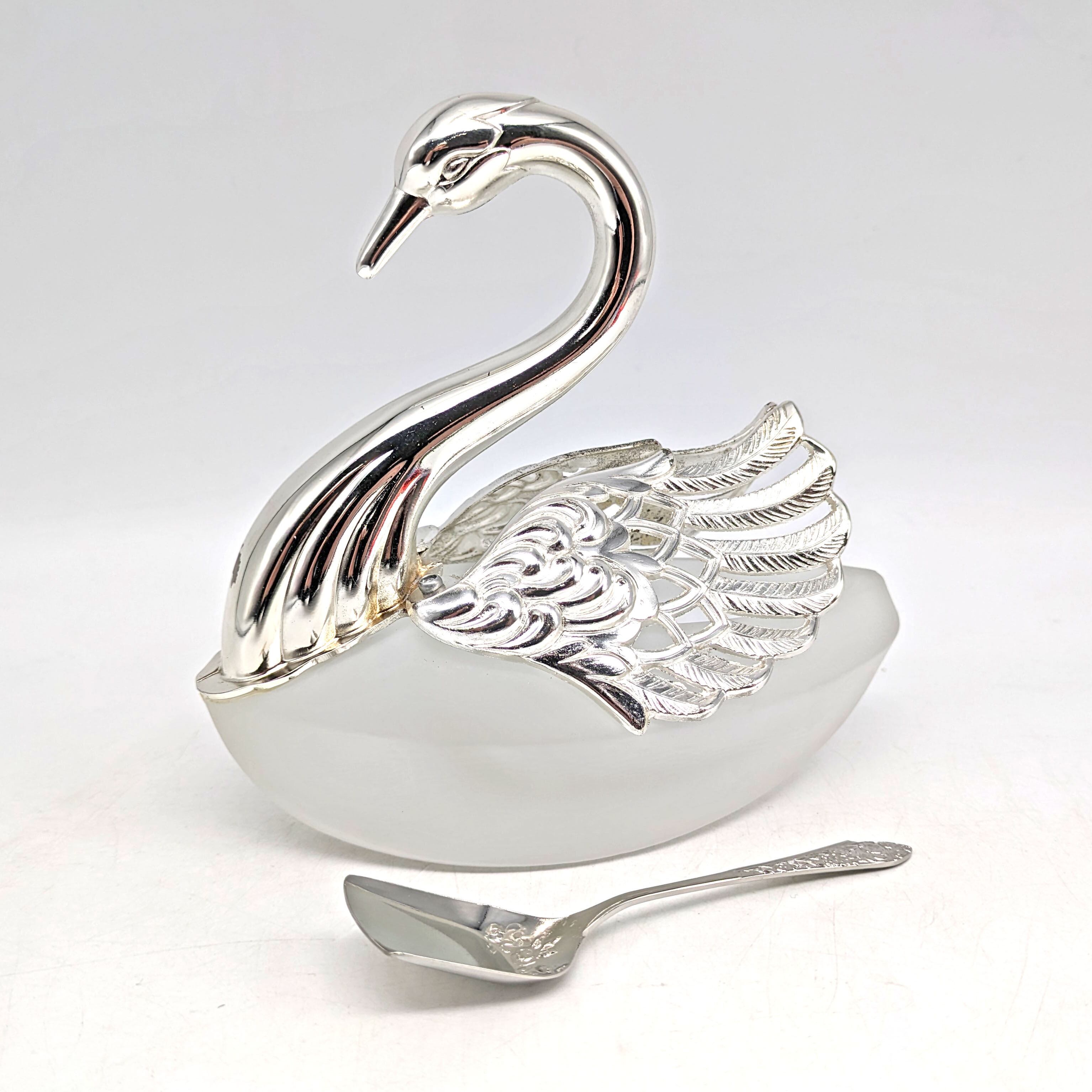 シュガーポット・スプーン付・シルバー・スワン・日本製・No.240207-45