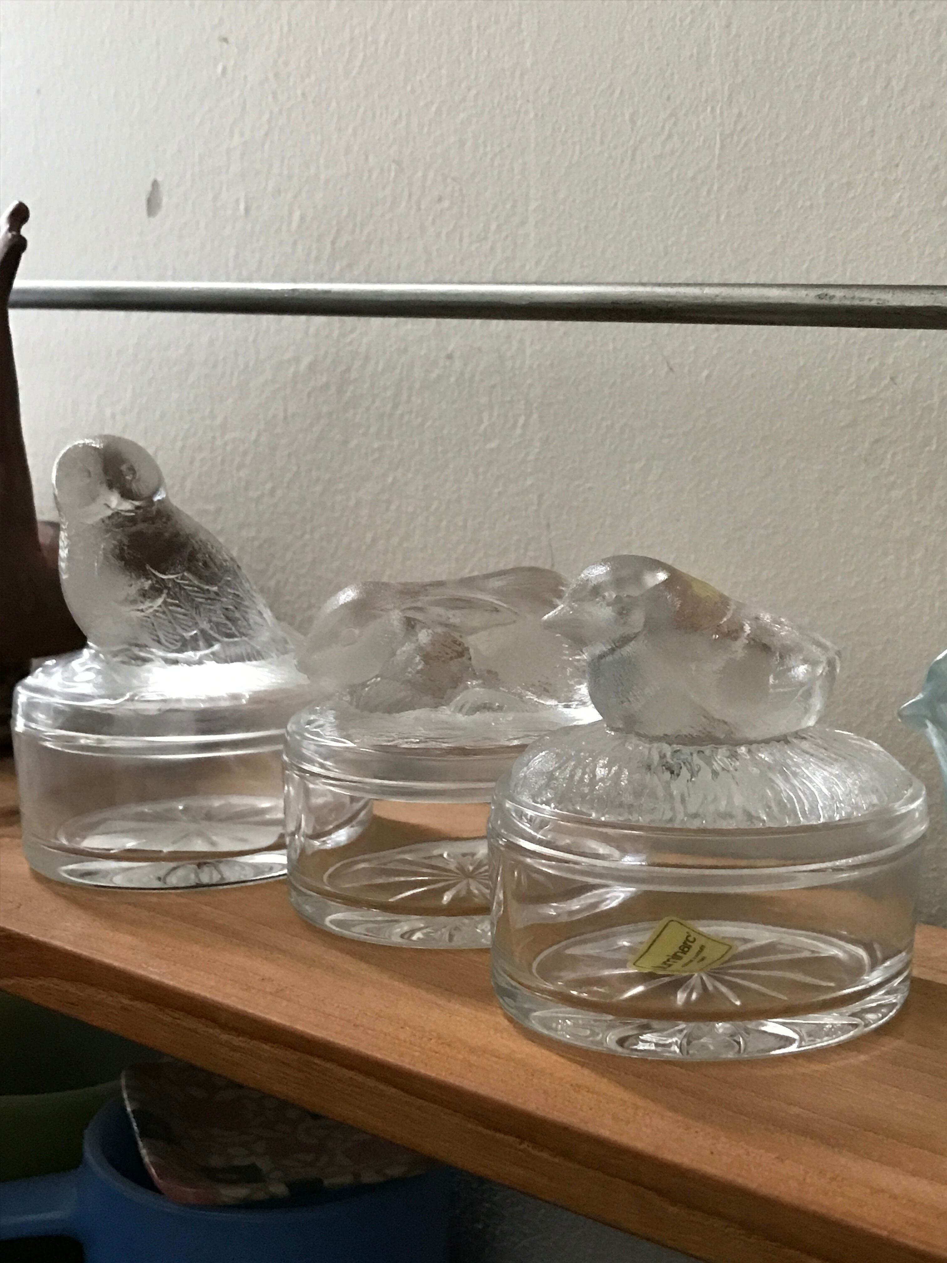 小鳥・フクロウ・ウサギのガラス製小物入れ☆フランスluminarcのデッド