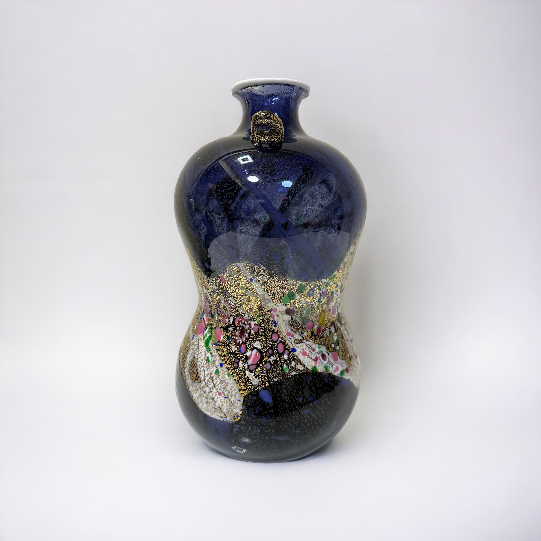 き*ば様 ガラス工芸 黒木国昭 金彩 オーシャンブルー 花器 鉢 器 硝子