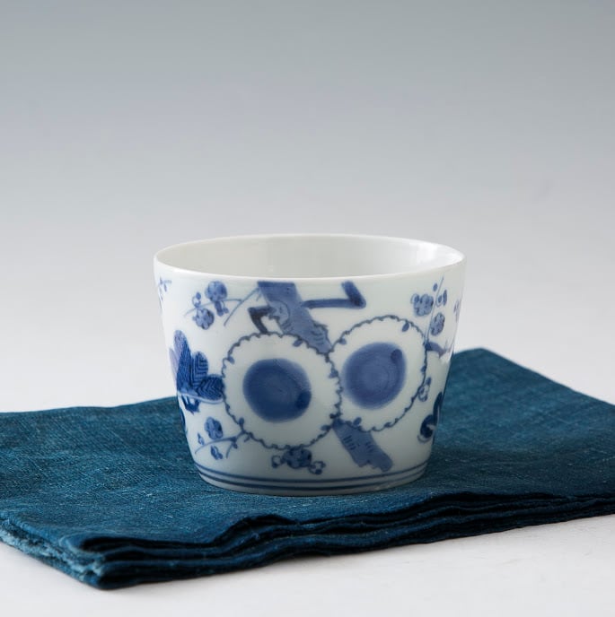 古伊万里 染付 覗き 長猪口 雪輪 江戸時代 骨董 金継ぎ アンティーク