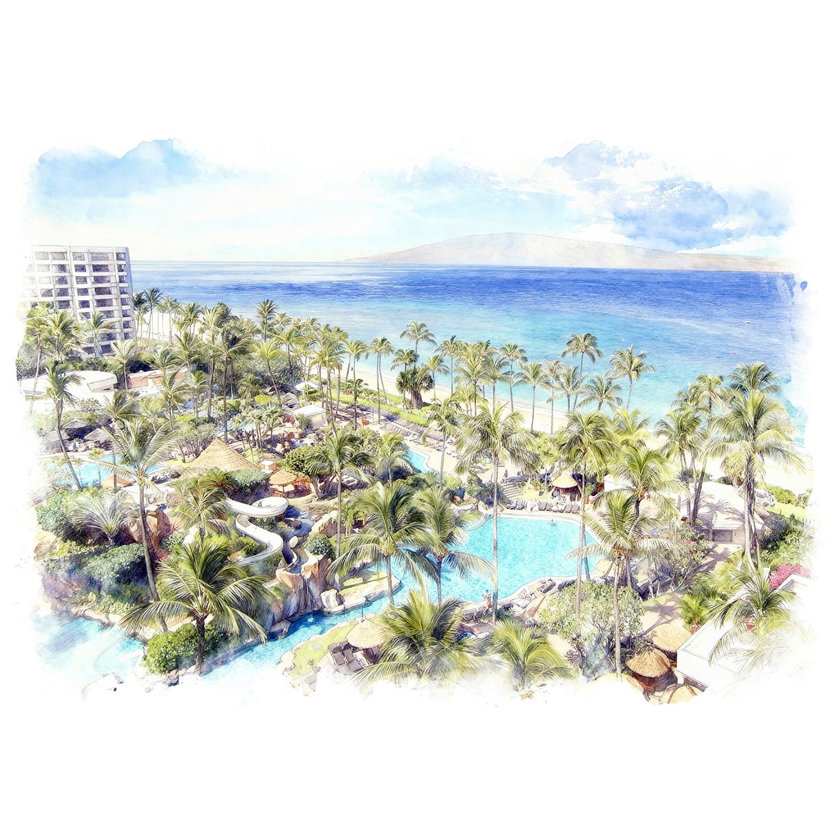 絵画 風景画(街並み) アメリカ ハワイ ワイキキビーチ インテリア