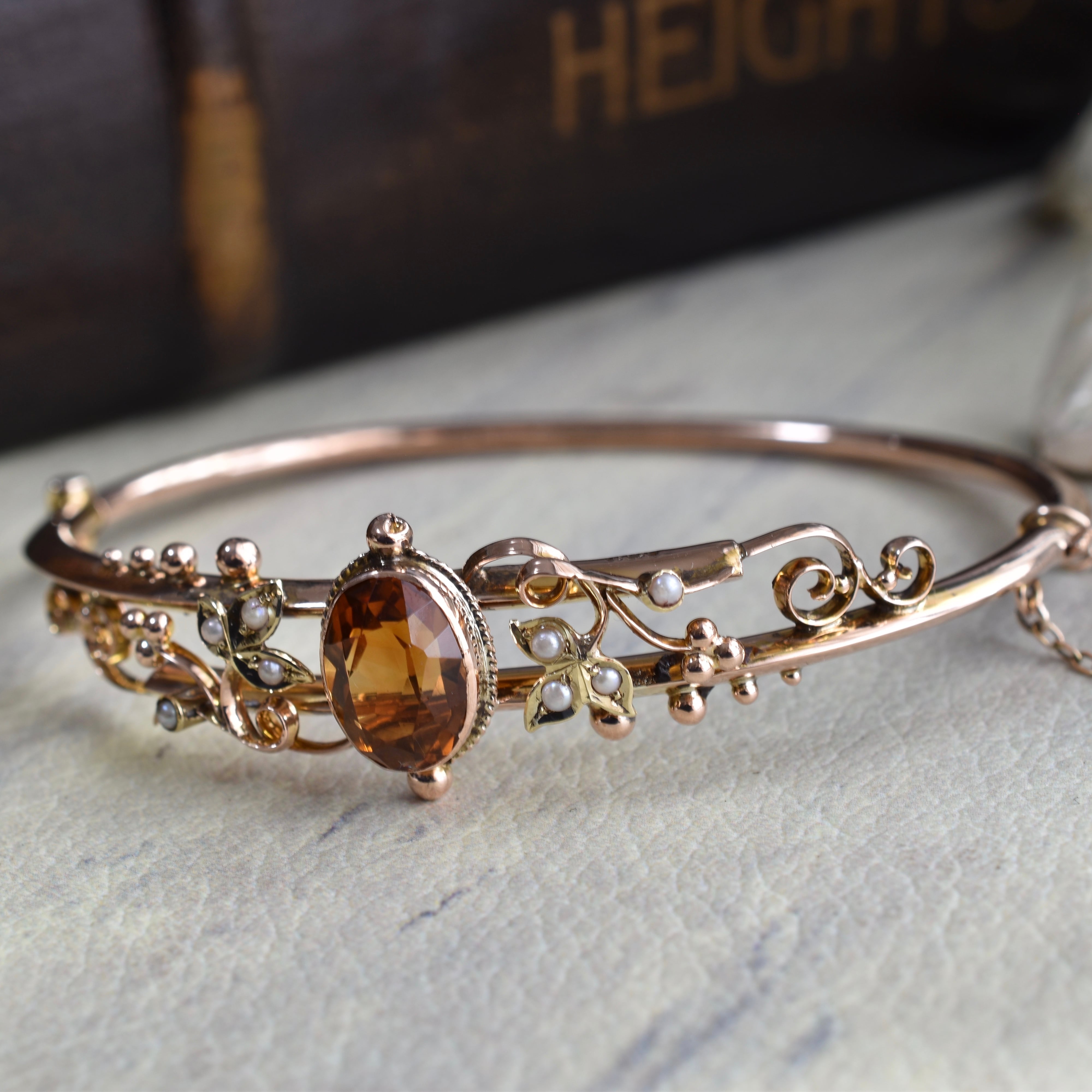 英国アンティーク 19世期ヴィクトリアン K9 天然シトリンと天然シード