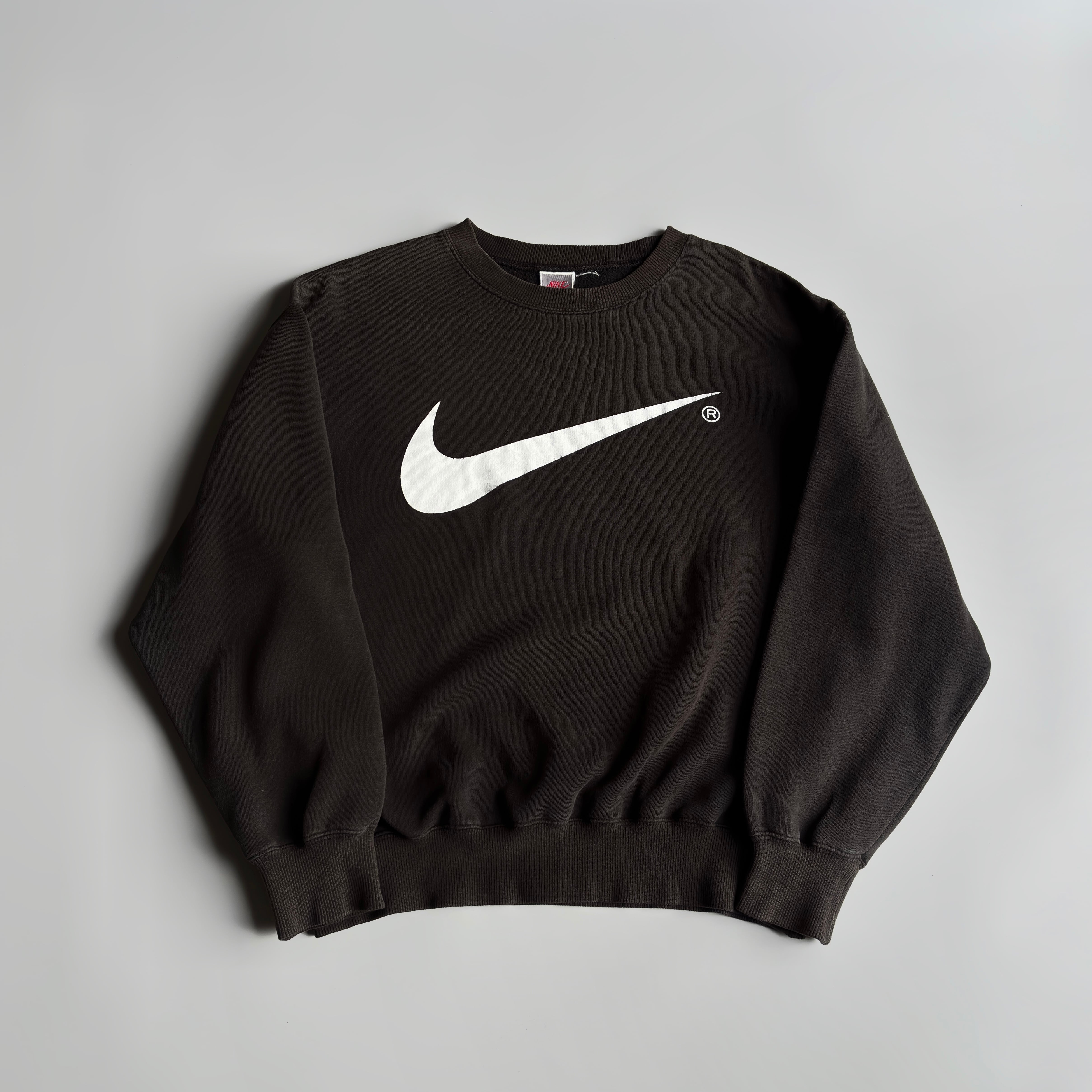 90s NIKE ビッグスウォッシュ ロゴ 銀タグ スウェット トレーナー 黒