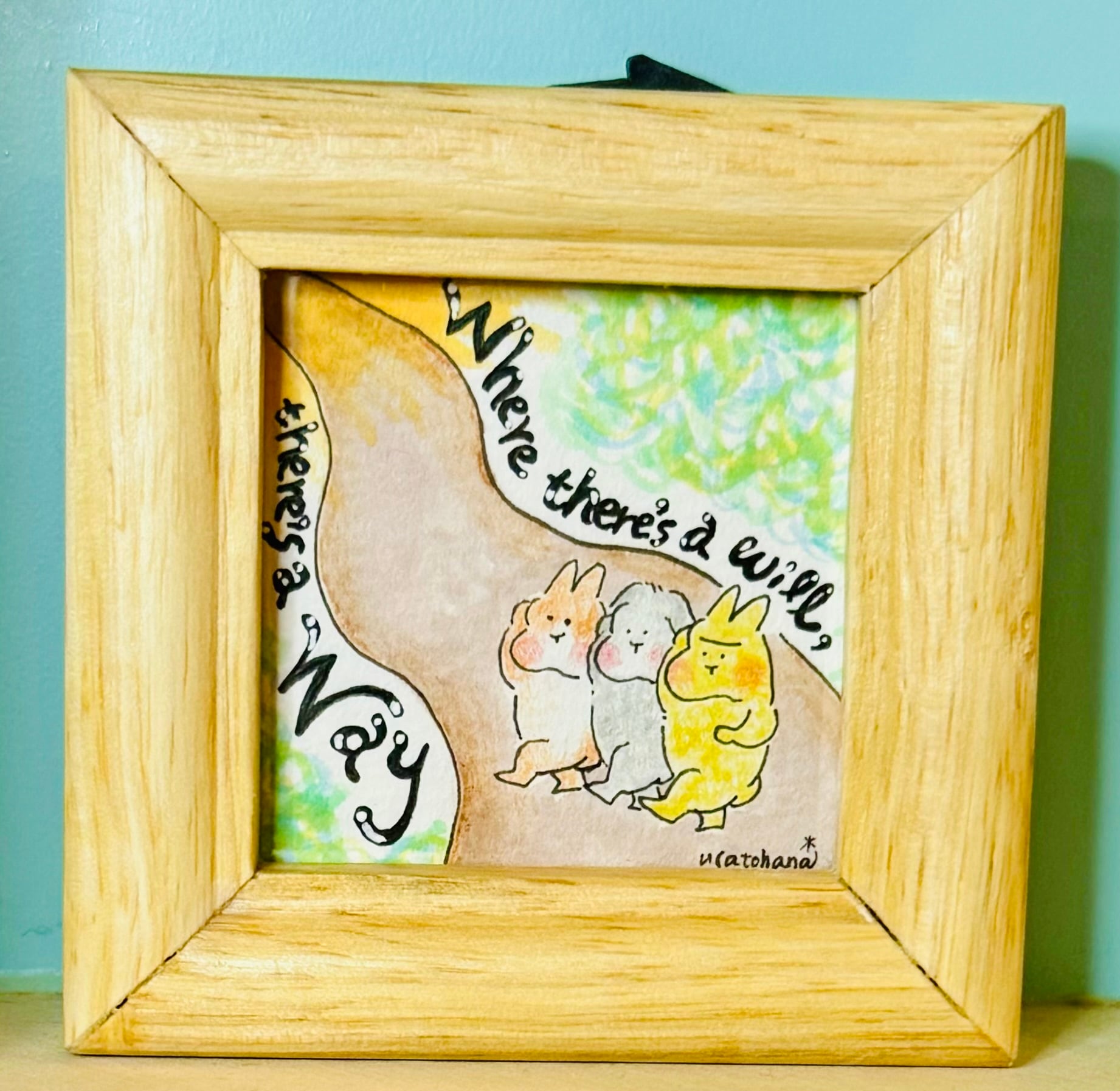 手作り額付き作品 title「静かなる月下の夢ウサギ」 手作り額付き作品