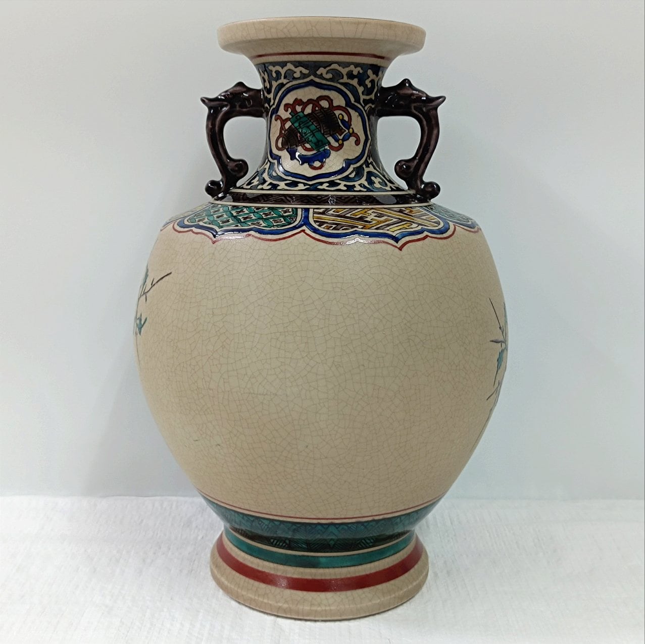 九谷焼 角福銘 花鳥紋 双耳付花瓶 飾り壺 花器 | Resale レサレ