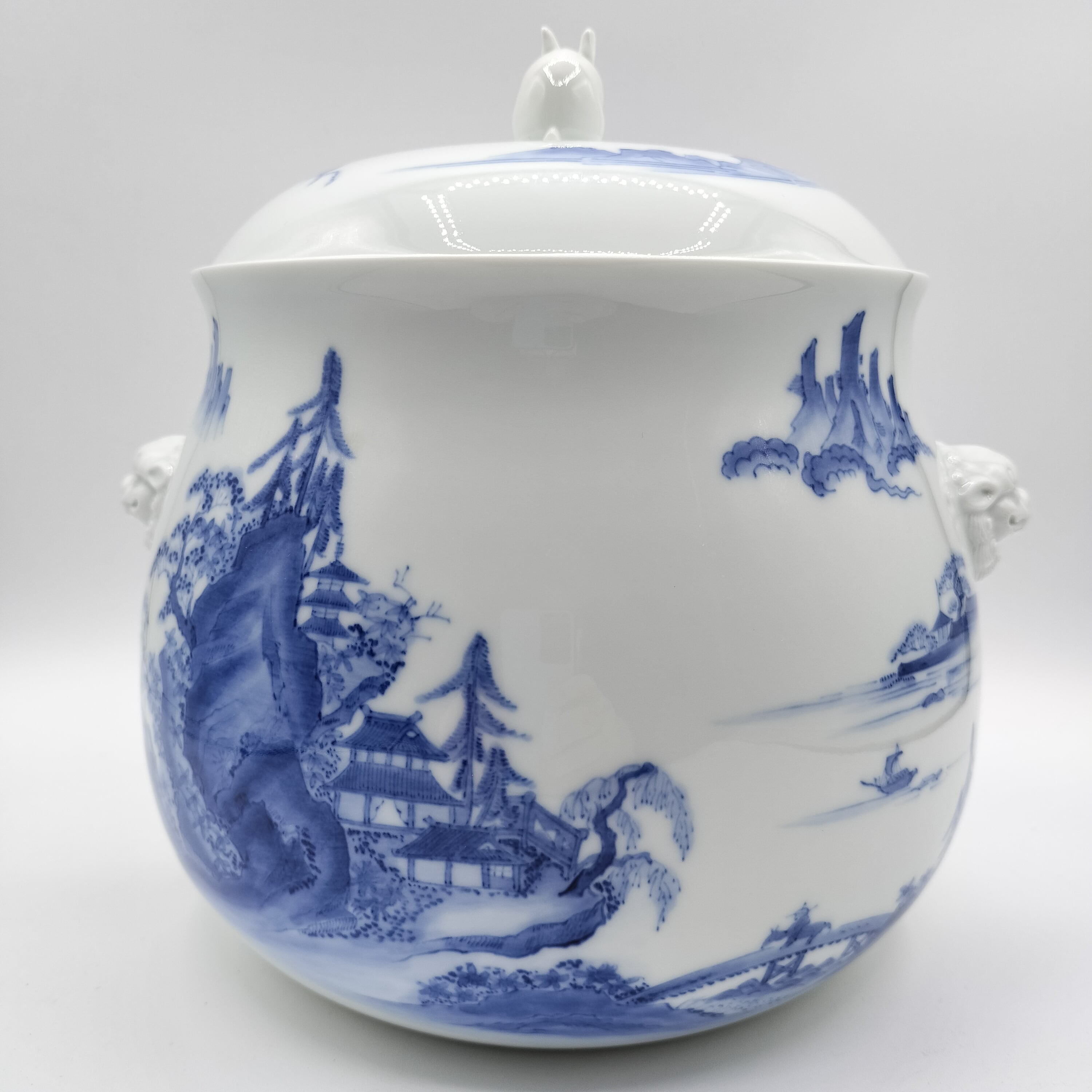 水指 染付 白磁獅子耳付 塗蓋添 横石嘉助・作 | 有限会社いとお