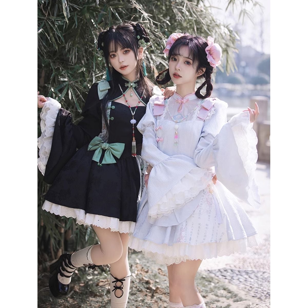 チャイナ風つけ袖フリルリボンワンピースセット | Maiden's Rêve