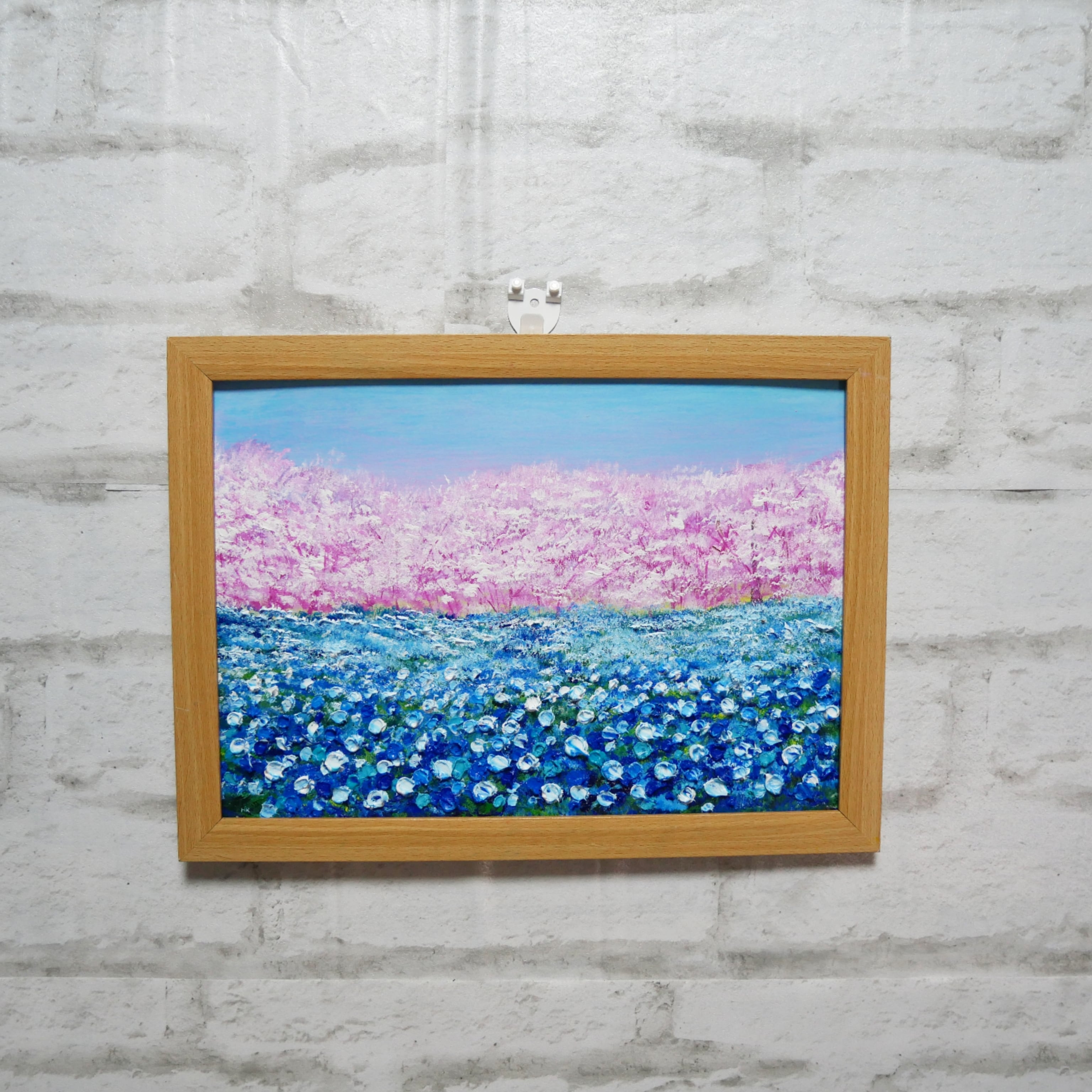 油絵 油彩 油彩画 絵画 絵【ネモフィラとサクラ】 | HIROSHI1990