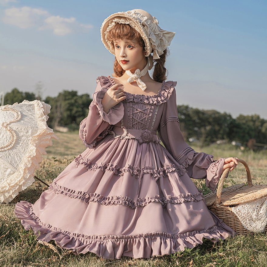 SEASONZ ロリータ クラロリ ワンピース ドレス ミドル丈 フリル