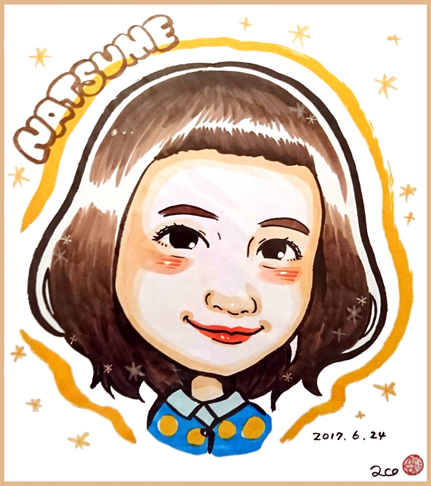 色紙 or A4】1名入り似顔絵 上半身(絵師:aco) | 似顔絵アトリエ3O