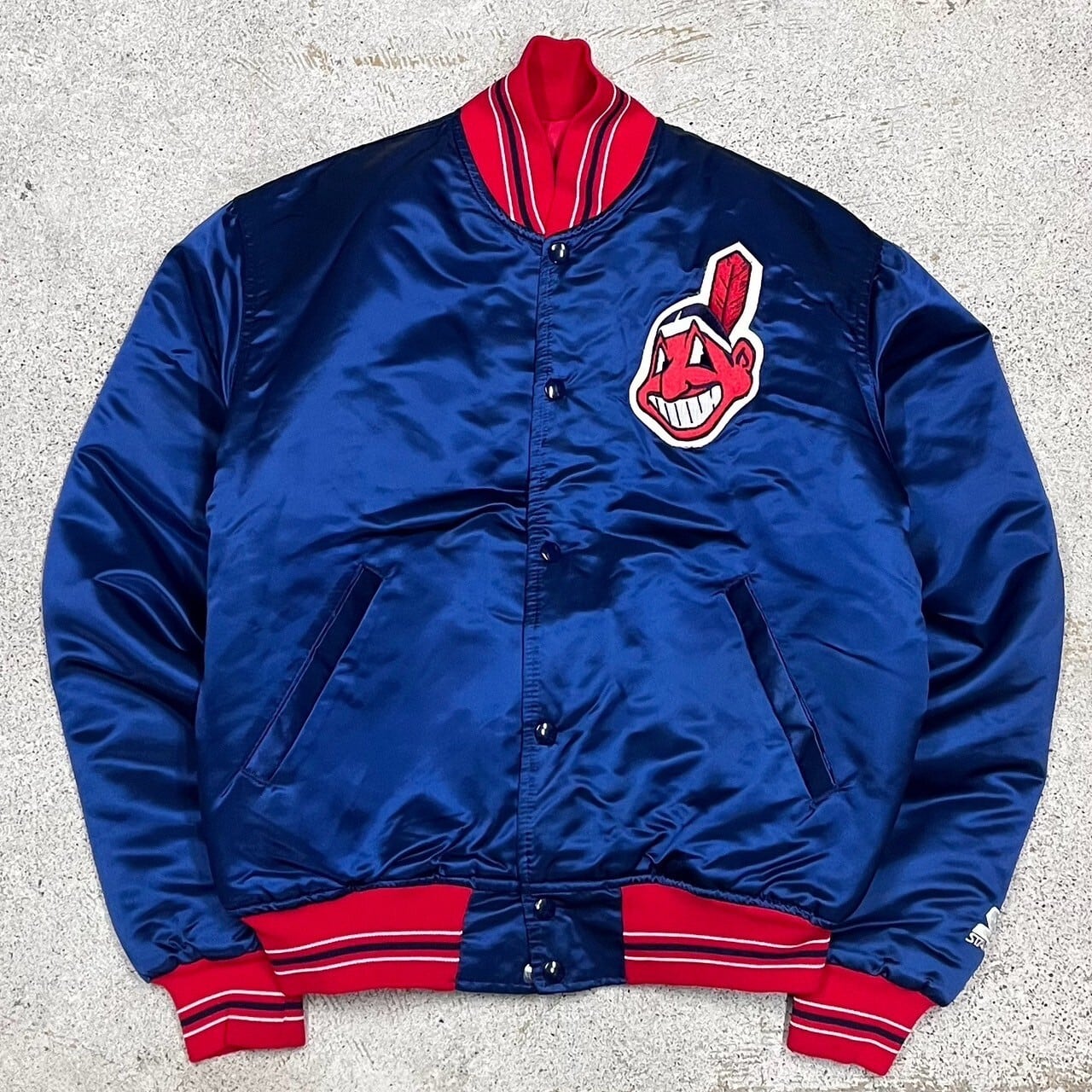 size M】90s USA製 STARTER MLB インディアンス スタジャン
