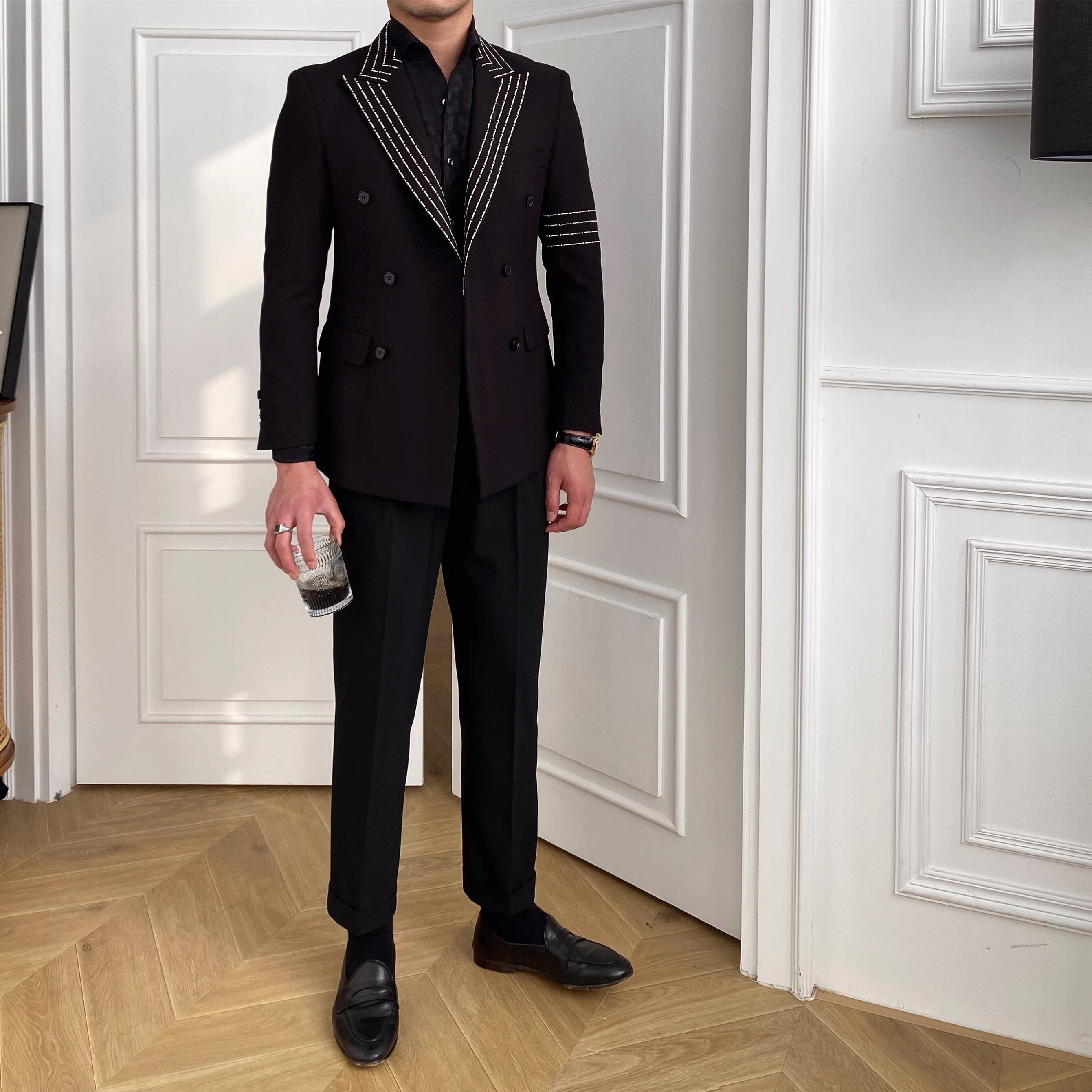 メンズダブルスーツ ダブルブレストジャケット＋ブラックパンツ SU0094